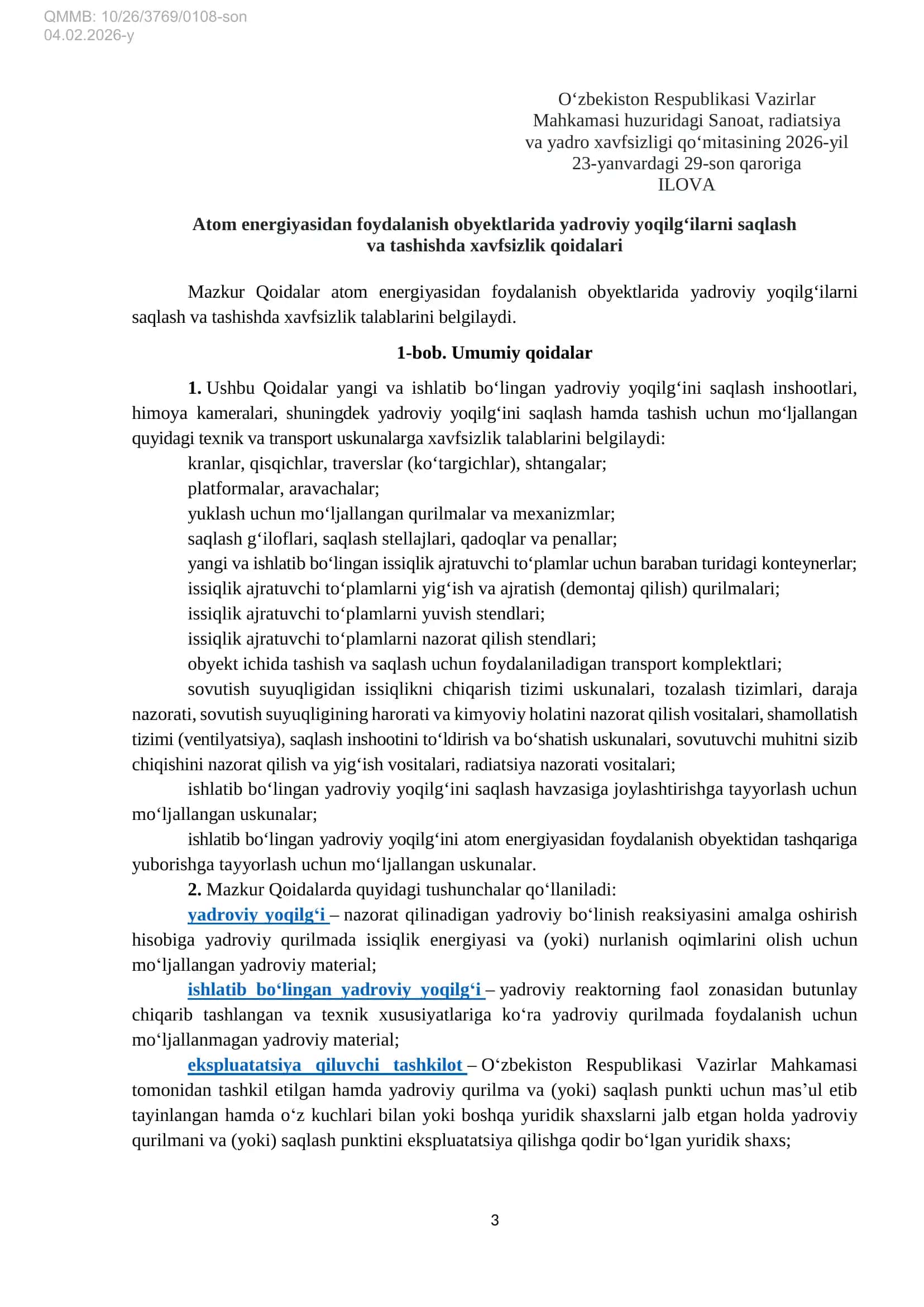 SANOAT, RADIATSIYA VA YADRO XAVFSIZLIGI QO‘MITASINING QARORI 3