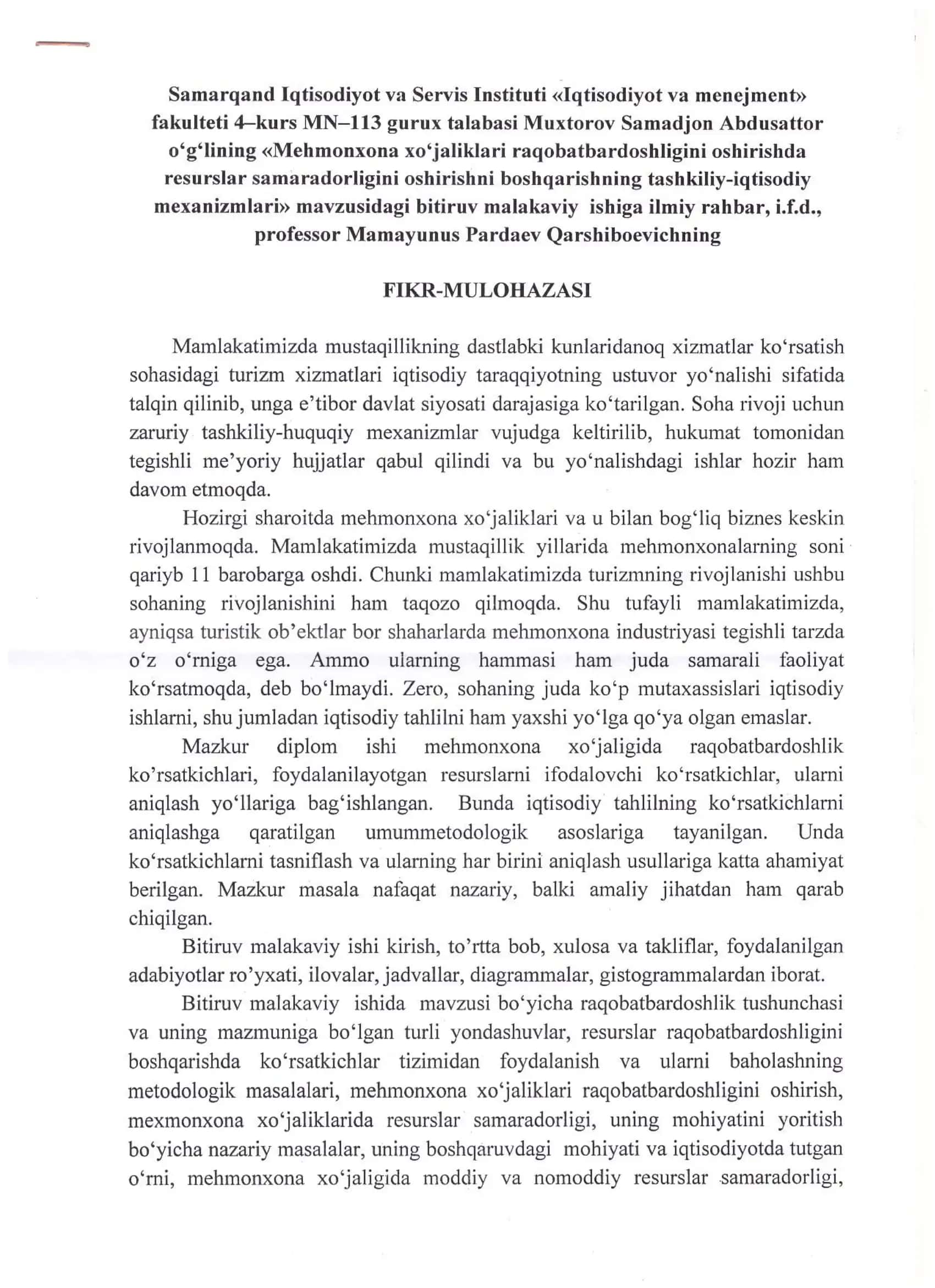 «Bo‘ston turizm servis» MChJ misolida 3