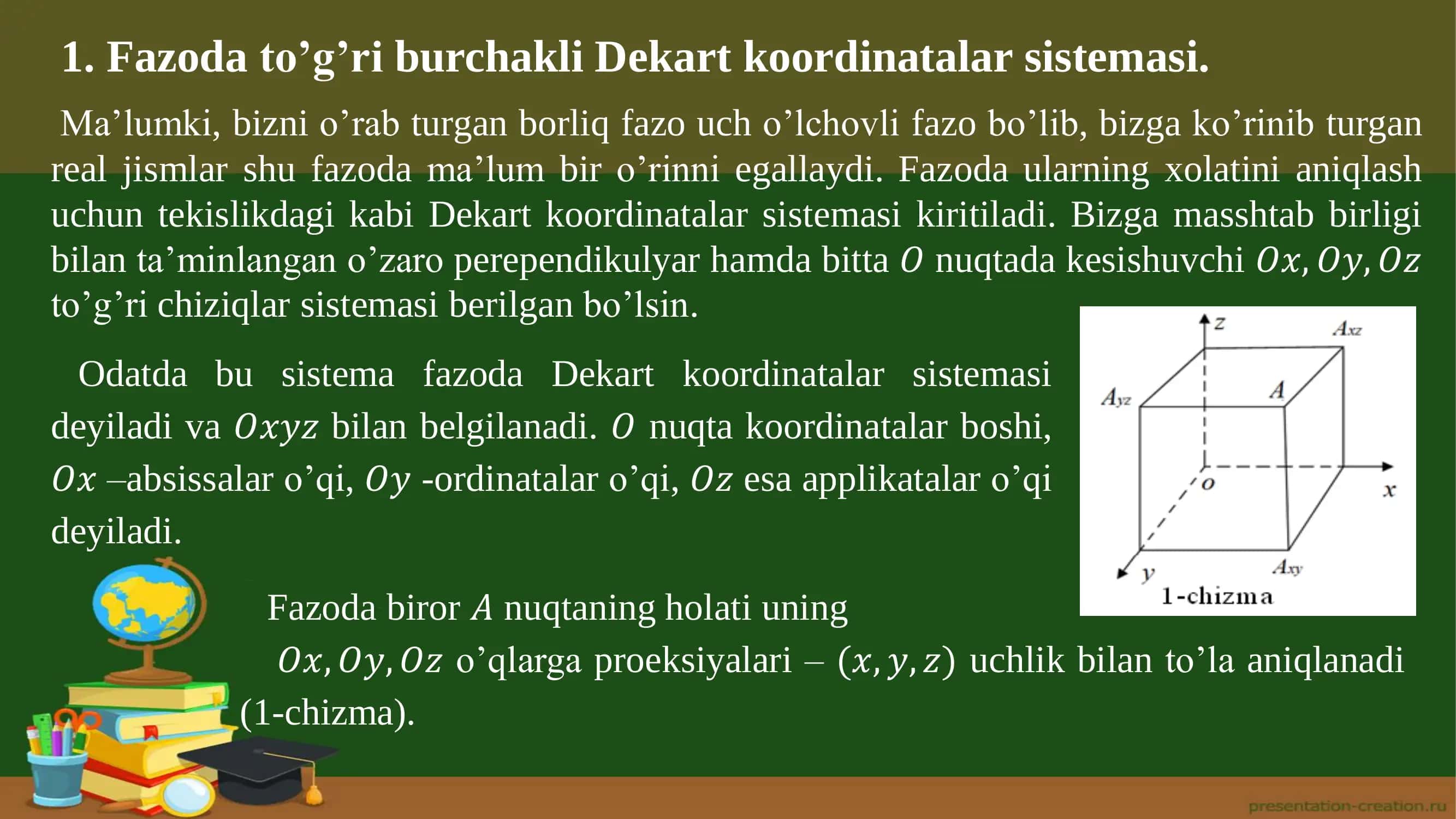 Fazoda to’g’ri burchakli Dekart koordinatalar sistemasi 3