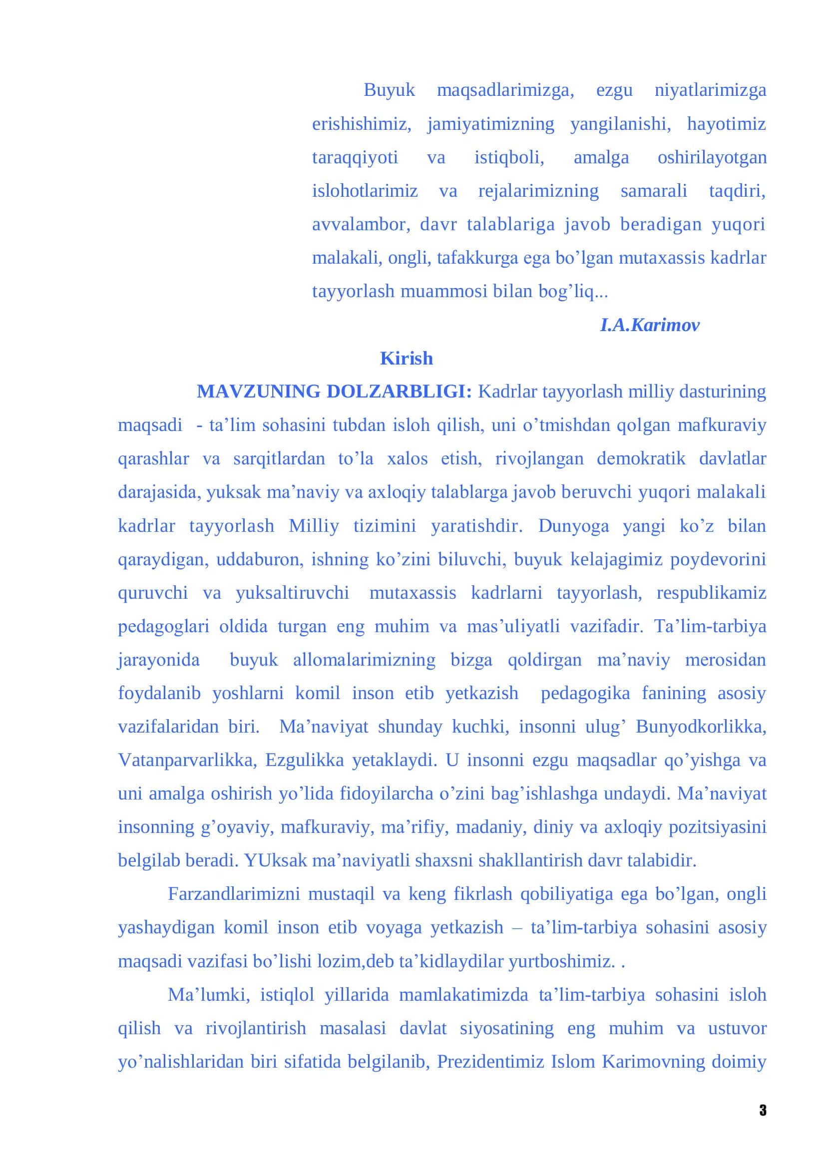 Barkamol avlod tarbiyasi pedagogika fanlarini o`qitish: Murabbiy faoliyati 3