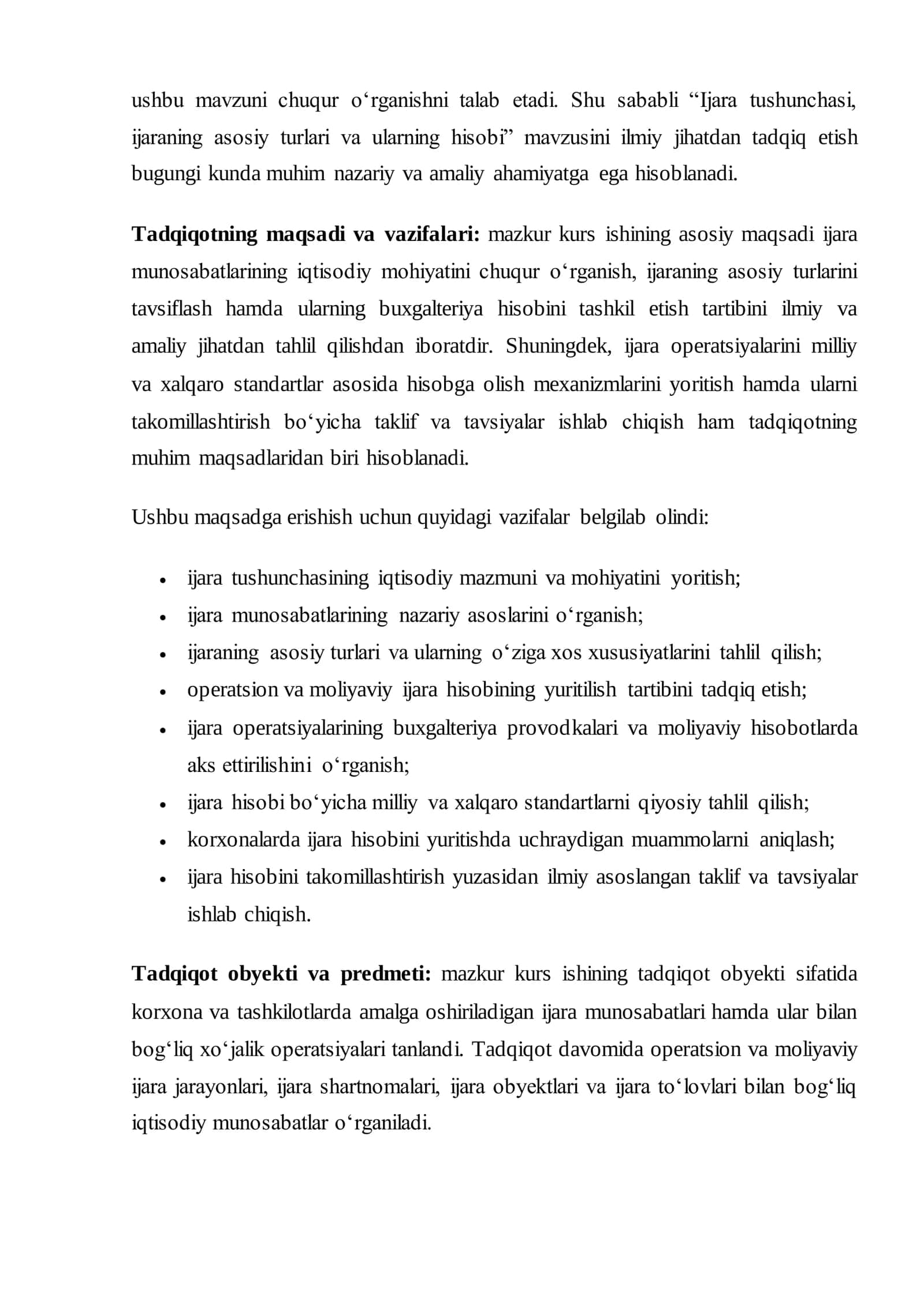 Ijara tushunchasi. Ijaraning asosiy turlari va ularning hisobi 3