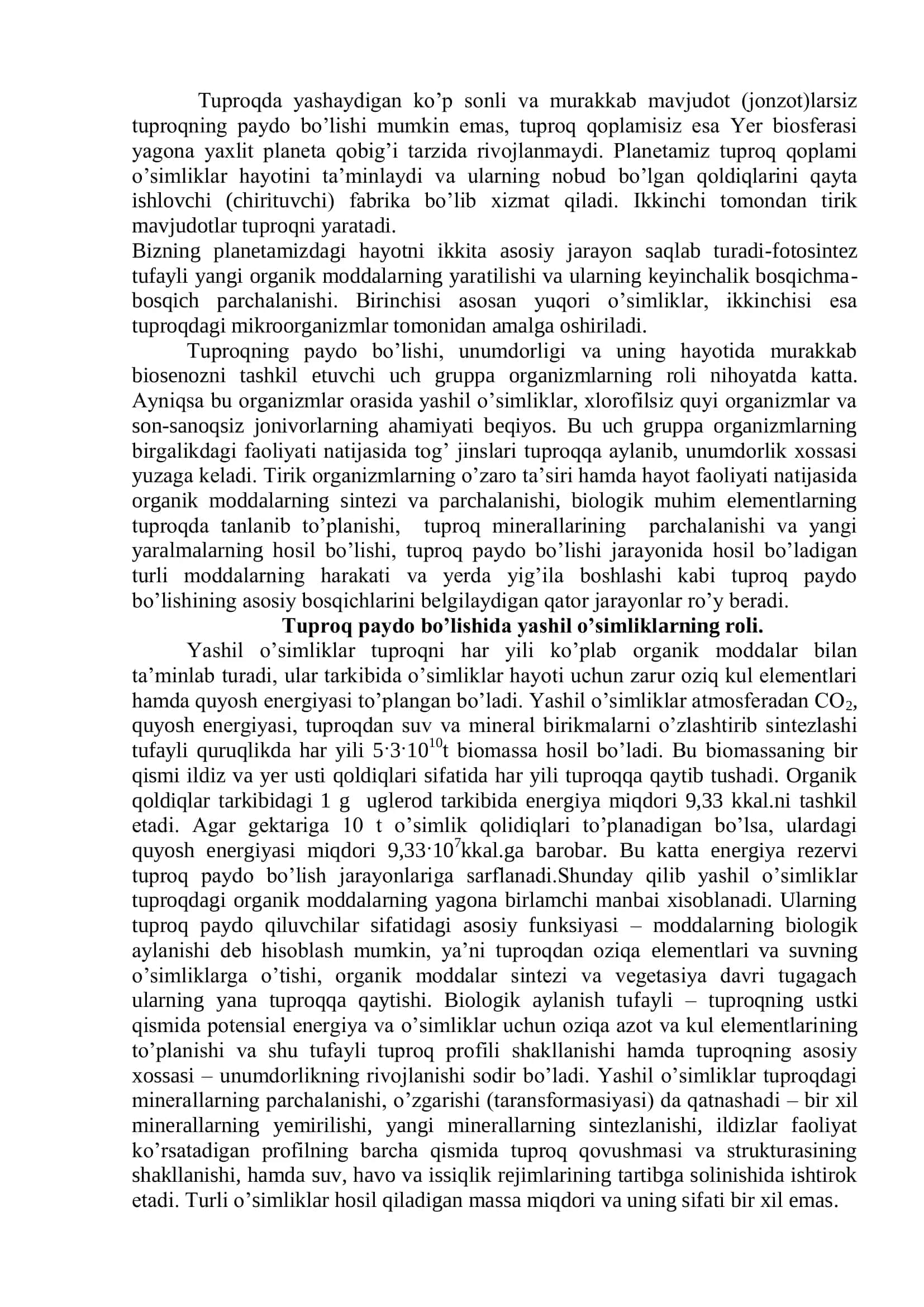 TUPROQ PAYDO BO’LIShI VA UNUMDORLIGIDA TIRIK ORGANIZMLARNING ROLI 3