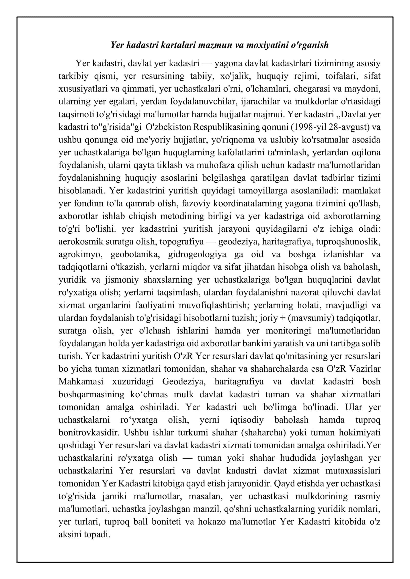 Alohida xo’jaliklar misolida yer kadastr plan va kartalarini tuzish. 3