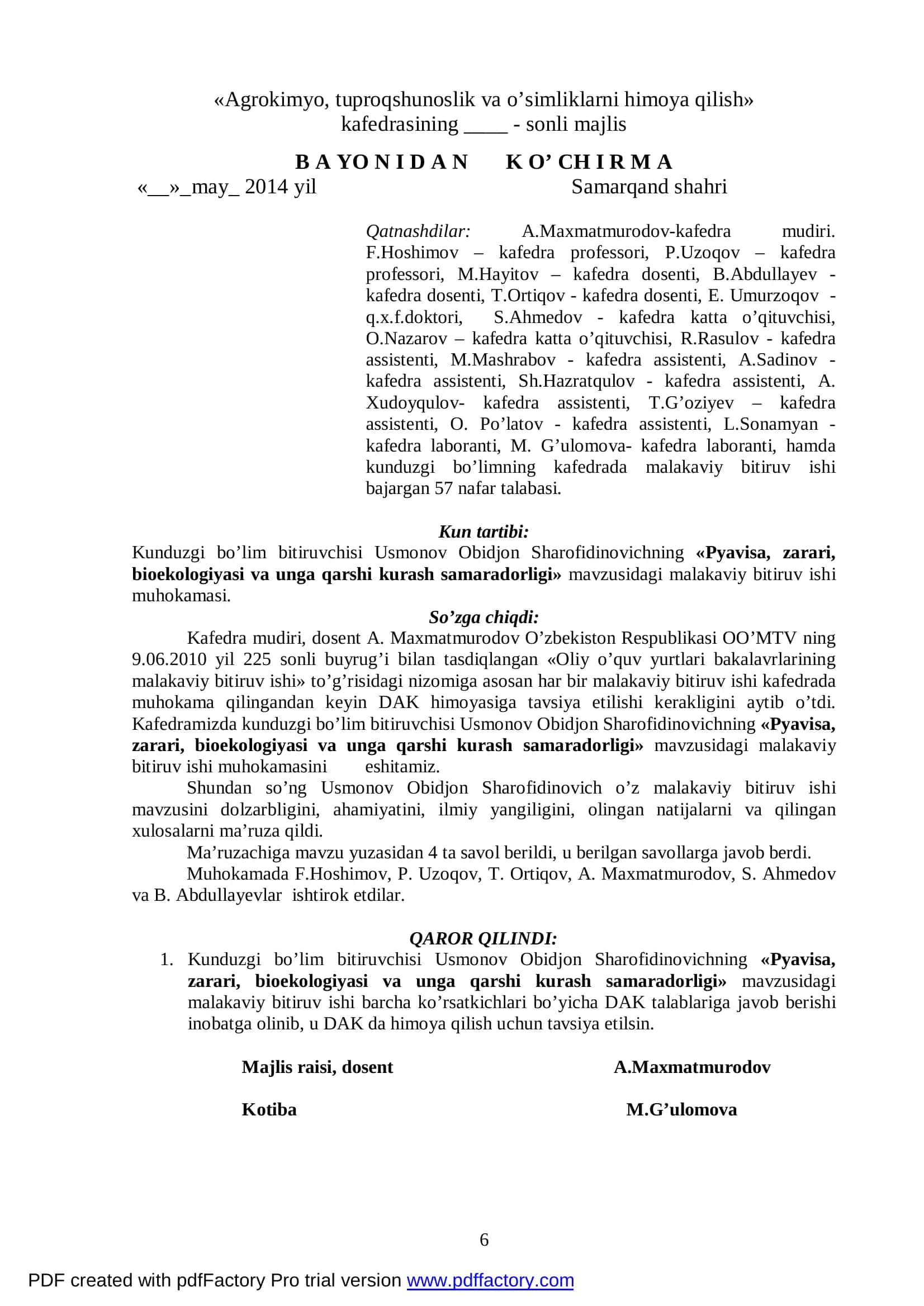 O’simliklar himoyasi va karantini ta’lim yo’nalishi bakalavriat bitiruvchisi 3
