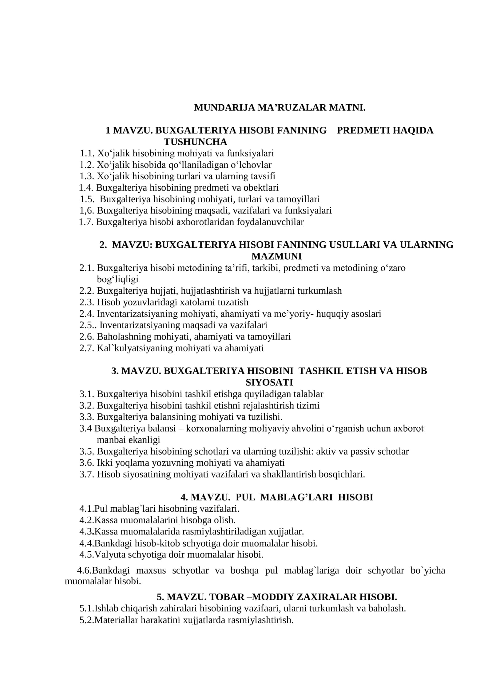 «BUXGALTERIYA HISOBI VA SOLIQQA TORTISH» FANIDAN O‘QUV – USLUBIY MAJMUA 3