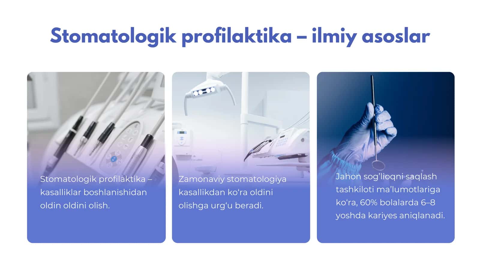 Stomatolik kasalliklarning oldini olish usullari. Bolalarda kariyesning oldini olishda ratsional ovqatlanishning ahamiyati. 3