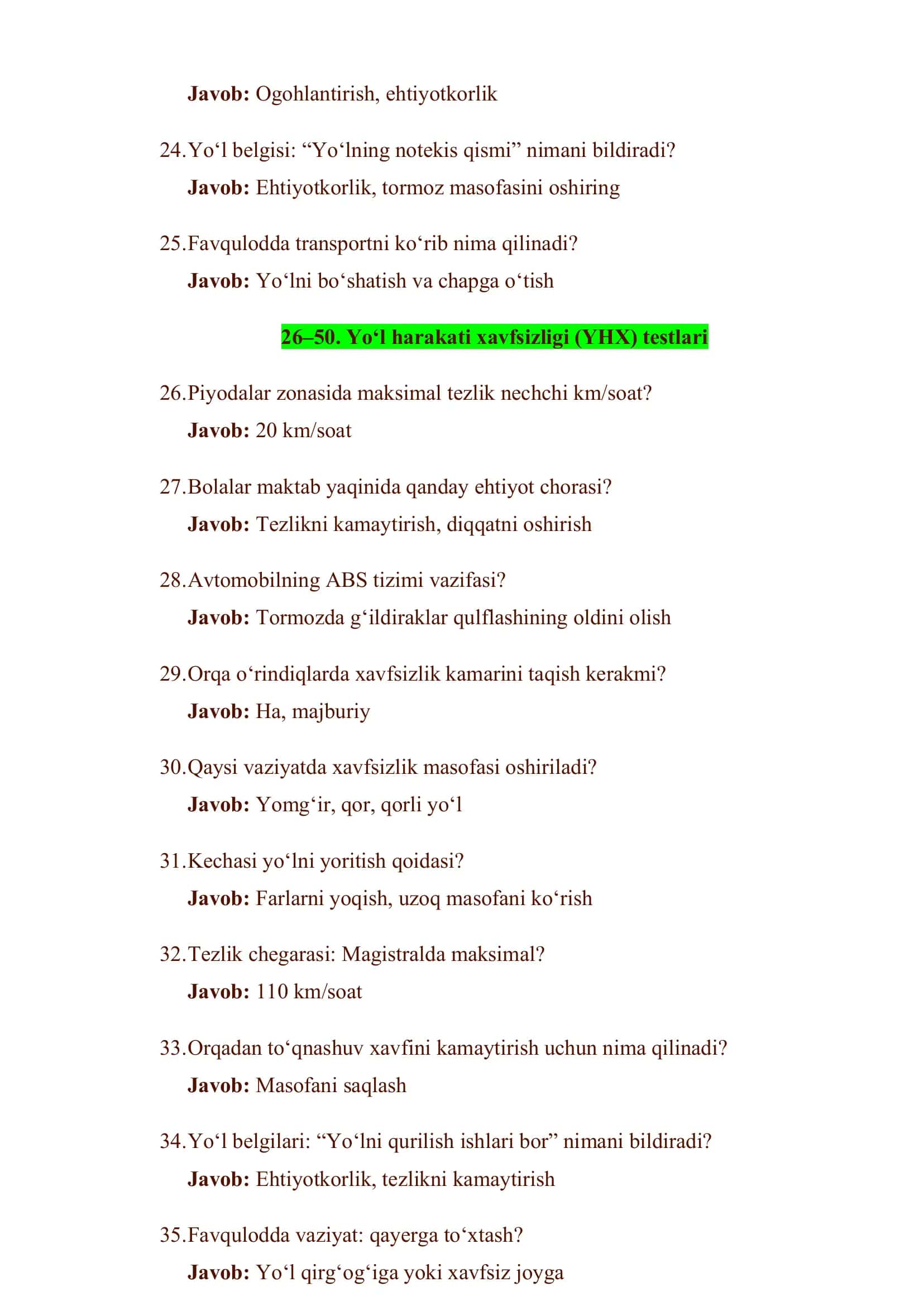 Haydovchilik Guvohnomasi Imtihoni (PRAVA) 3