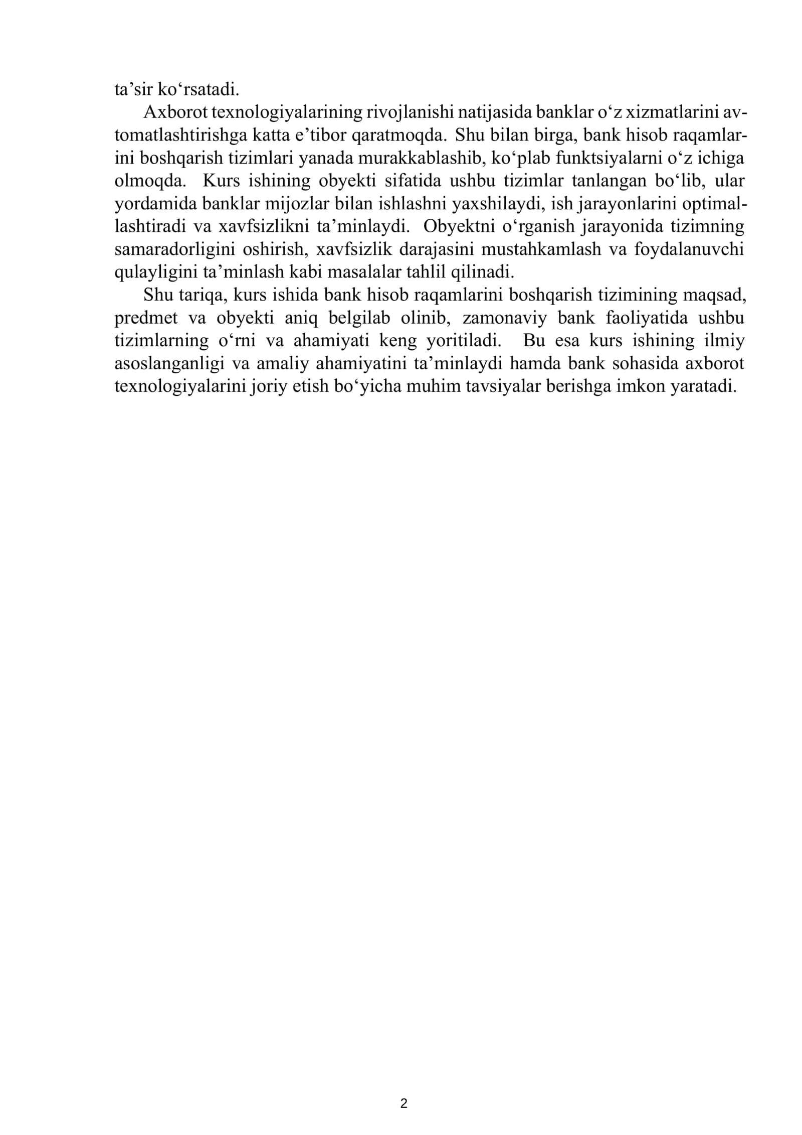Bank hisob raqamlarini boshqarish tizimini ishlab chiqish kursi 3