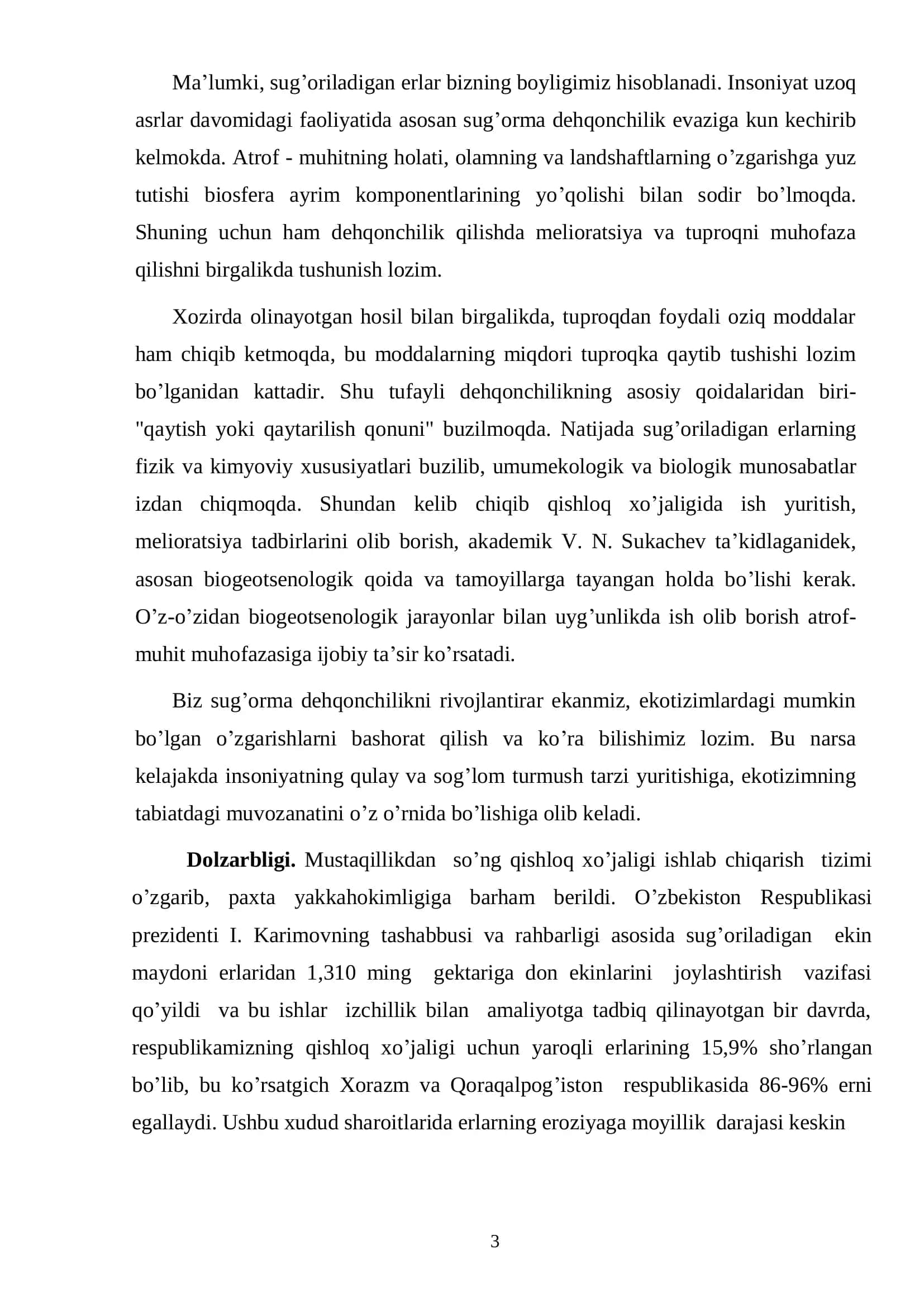 Qishloq xo’jaligi rivojitari, 3