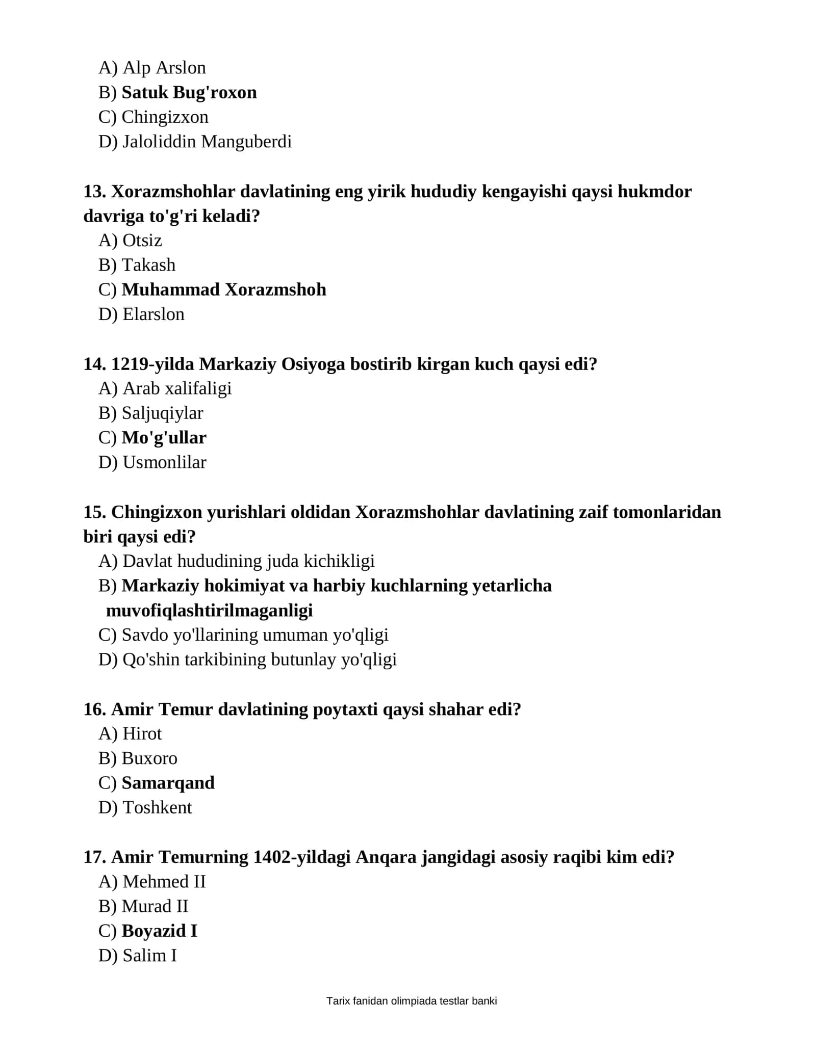 Tarix fanidan fanlar olimpiadasiga tayyorarlik testlar banki 11-sinflar uchun Respublika darajasi (javoblari bilan) 3