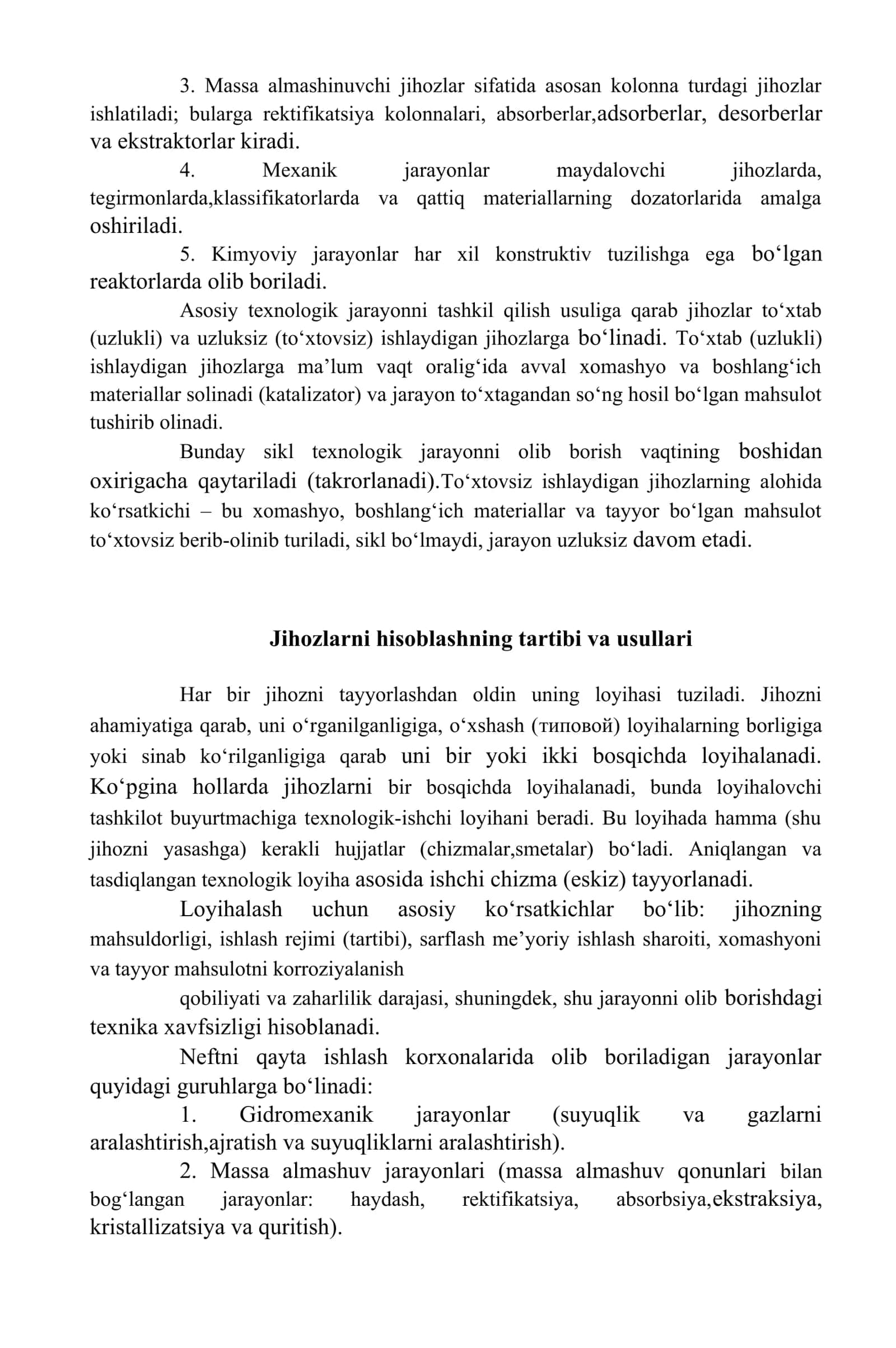 Neft va gazni qayta ishlash korxonalarining jihozlarini sinflash hamda hisoblash usullari 3