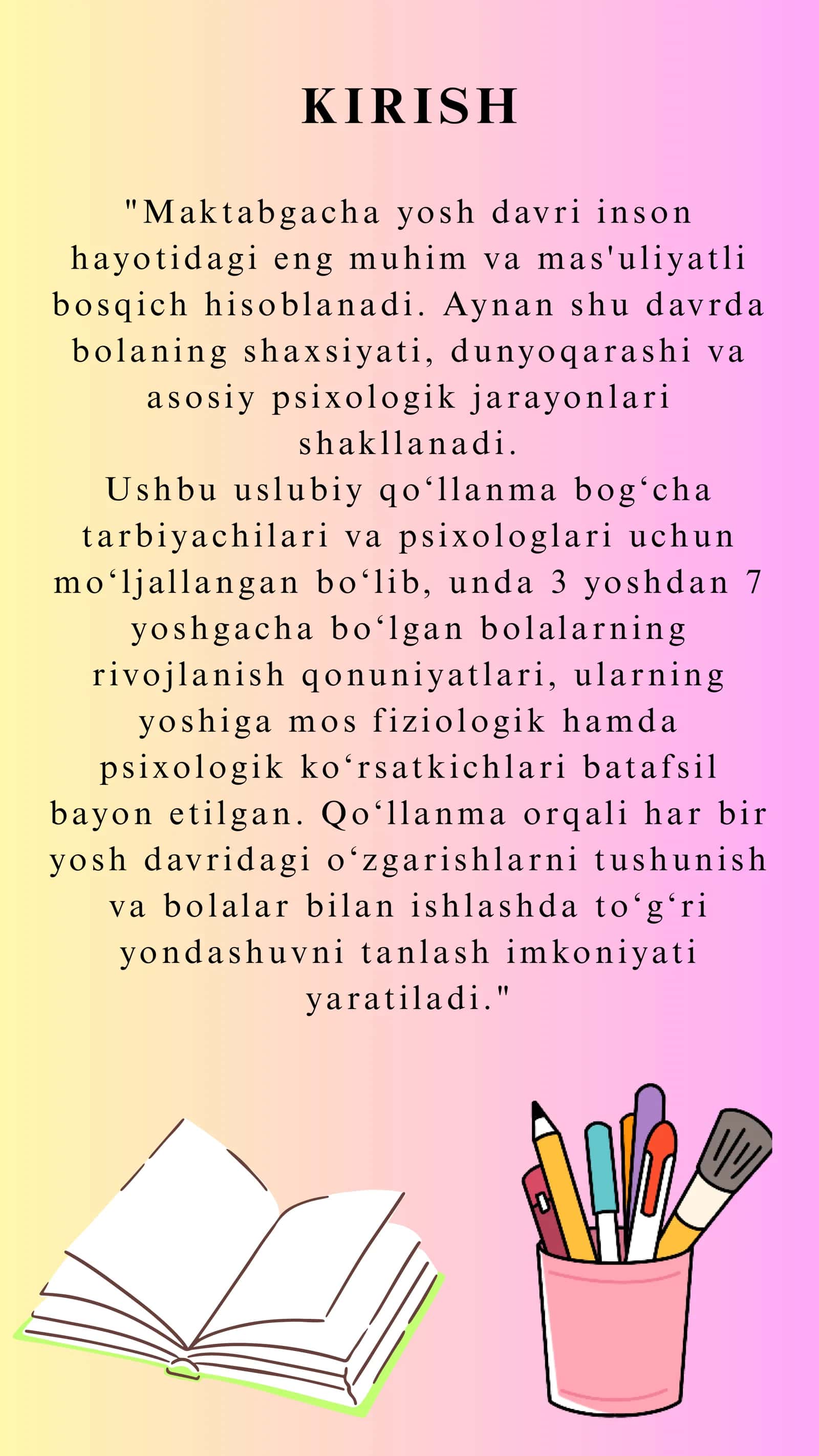 MAKTABGACHA YOSHDAGI BOLALAR RIVOJLANISHI: TARBIYACHILAR UCHUN INTERAKTIV QO‘LLANMA 3