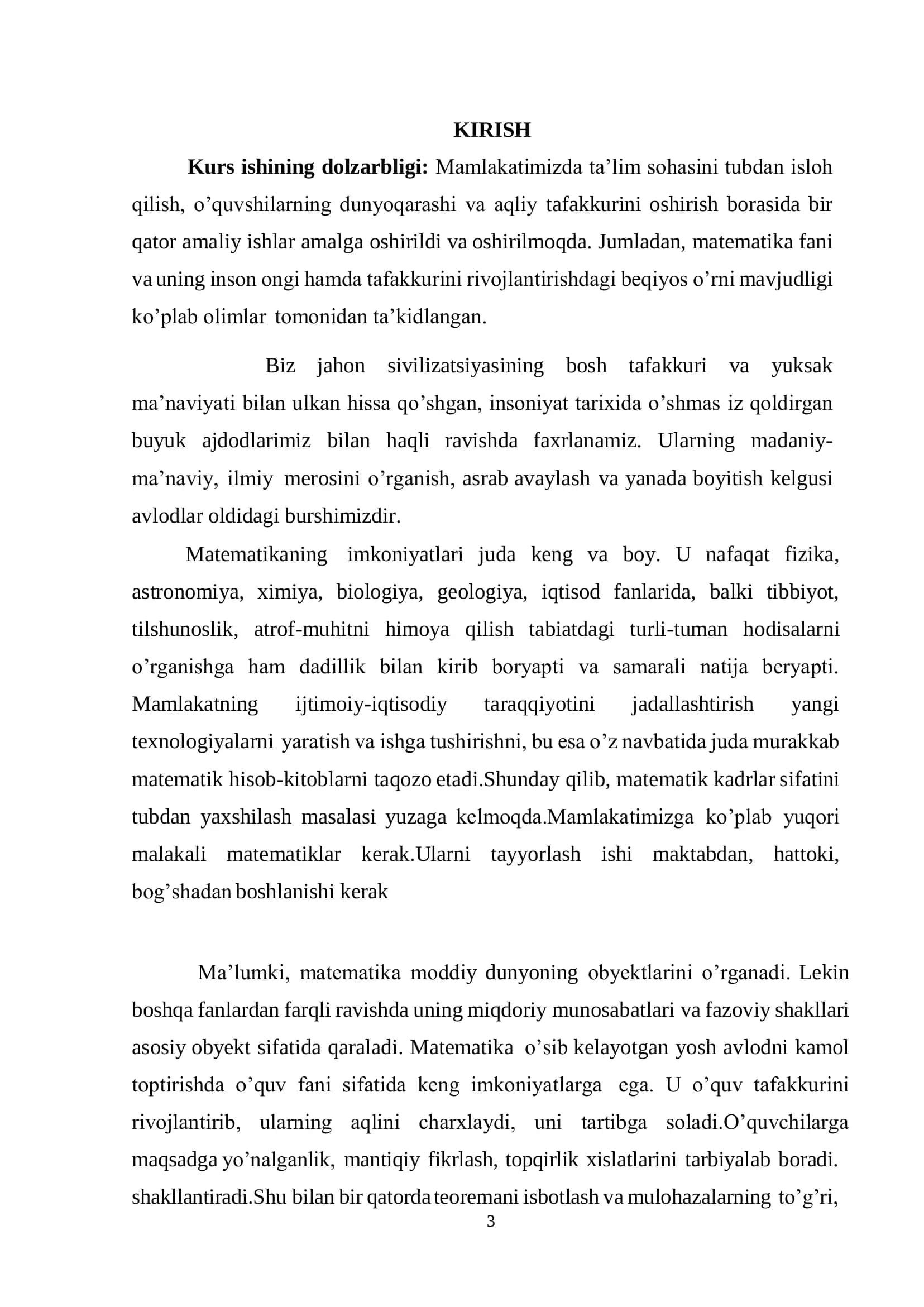 Kurs ishining dolzarbligi: Mamlakatimizda ta’lim sohasini tubdan isloh 3