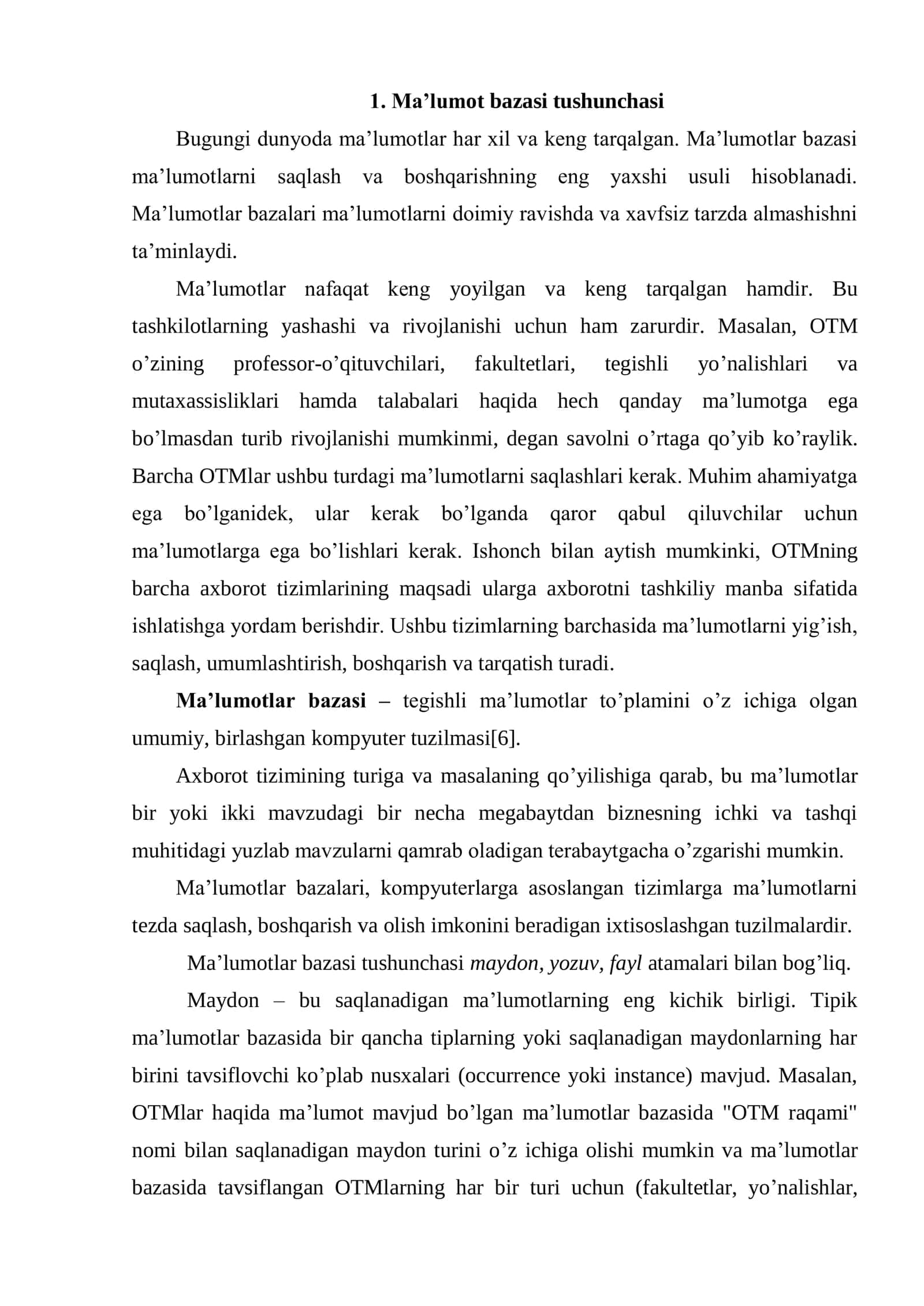 Universitet ma’lumotlar bazasini loyihalash 3