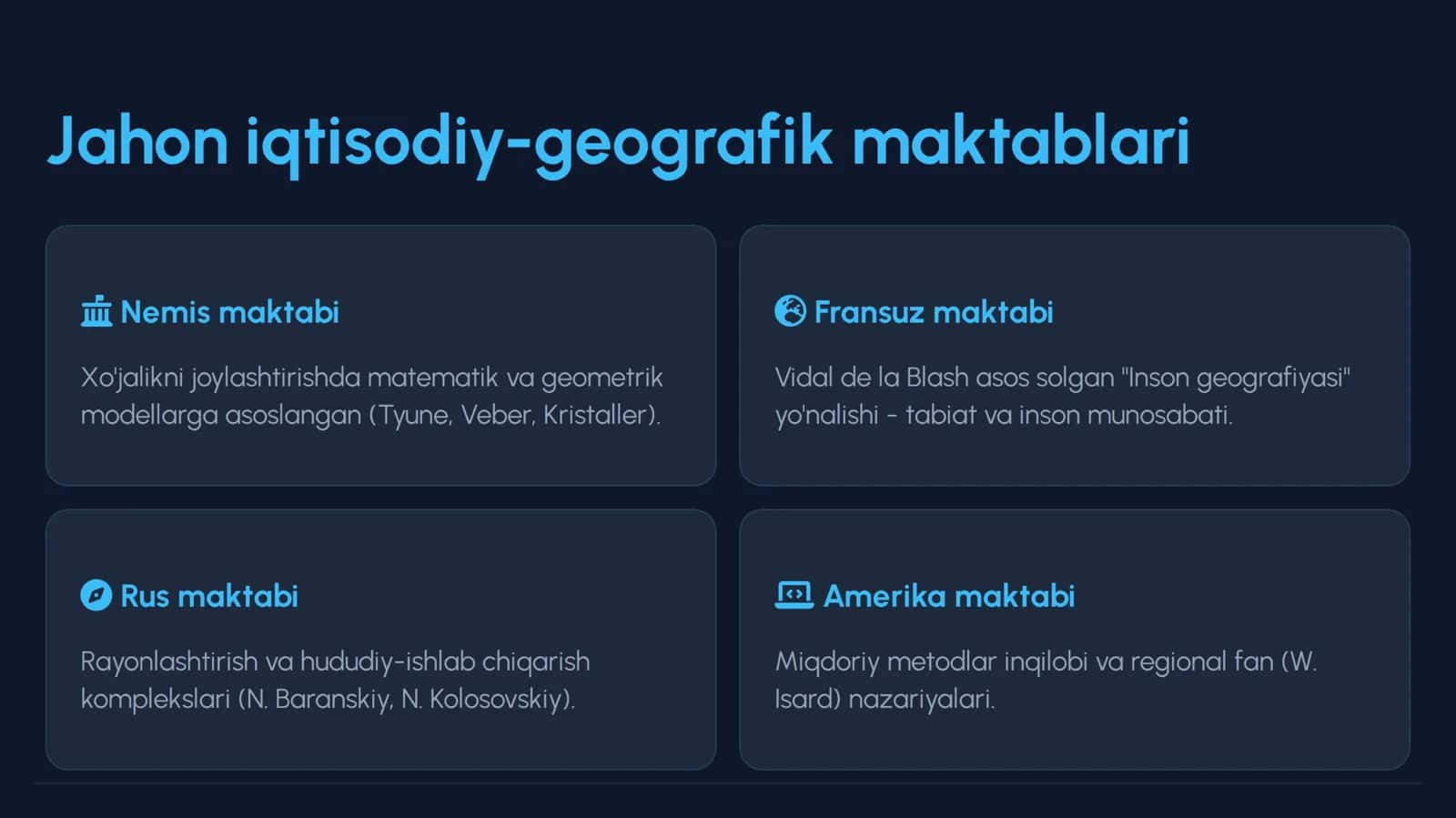 Iqtisodiy geografiyada ilmiy maktablar 3