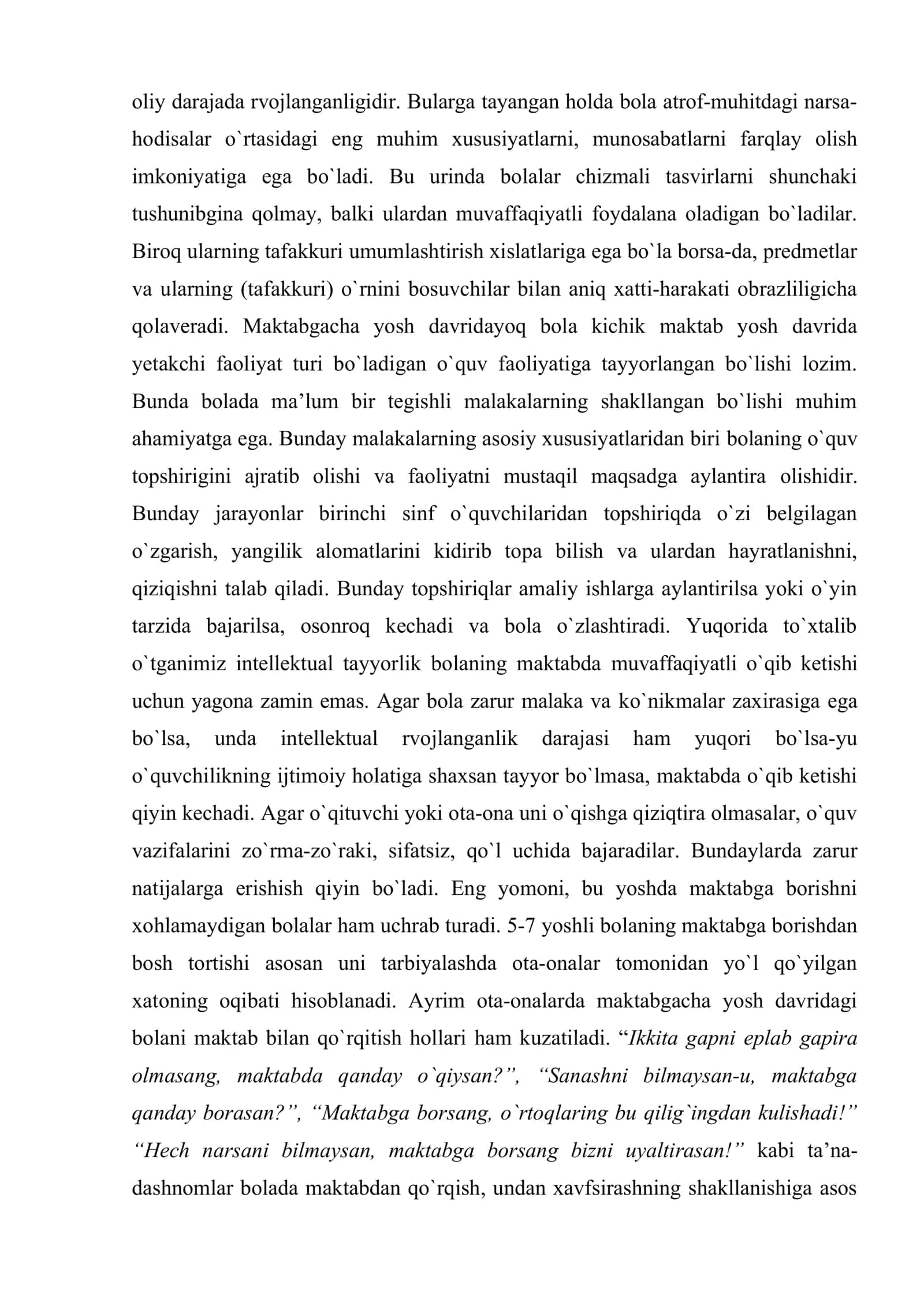 Bolaning maktab ta`limiga tayyorgarligi tahlili 3