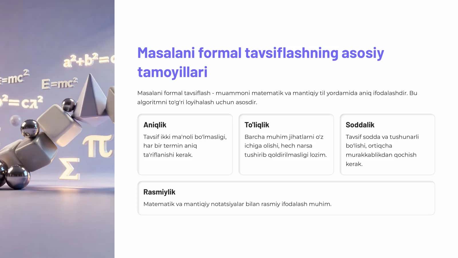 Algoritmlarni loyihalash muammoni masalaga shakllantirish 3