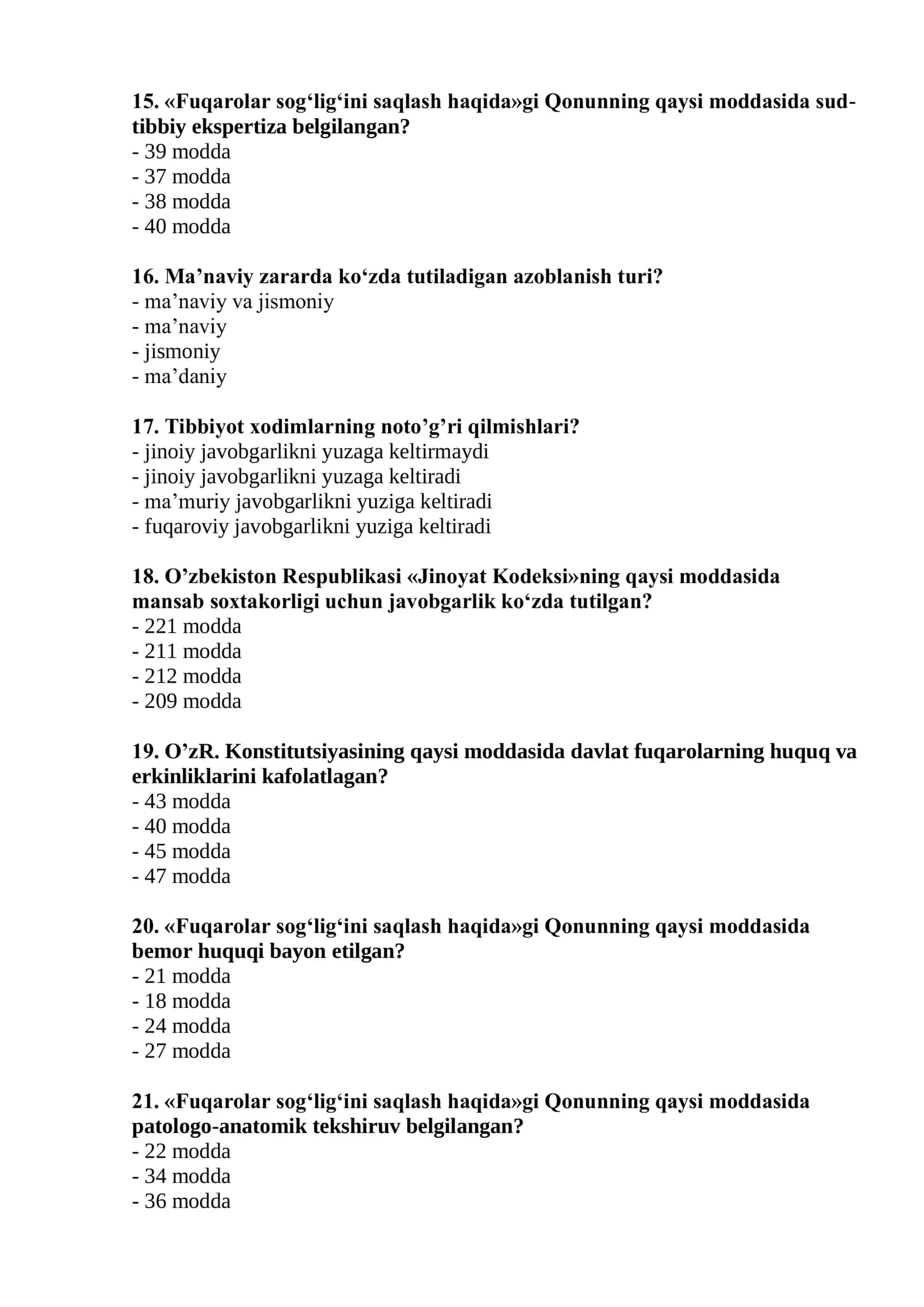 Laboratoriya ishi (Sud-tibbiyoti laboratoriyalari laboranti) mutaxassisligi bo’yicha shakllantirilgan test savollari ro’yxati 3