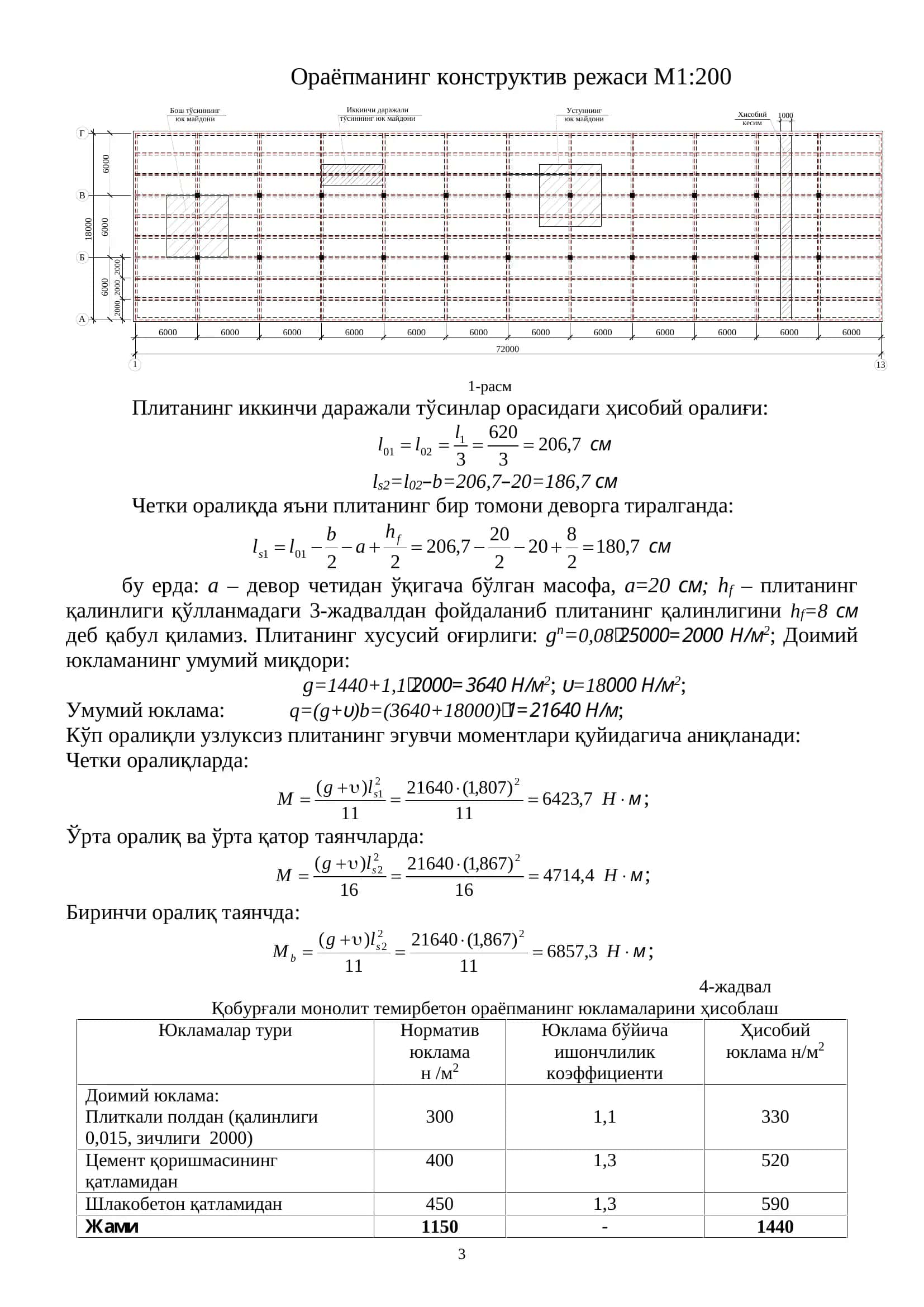 Монолит темир бетон ораёпмани лойиҳалаш 3