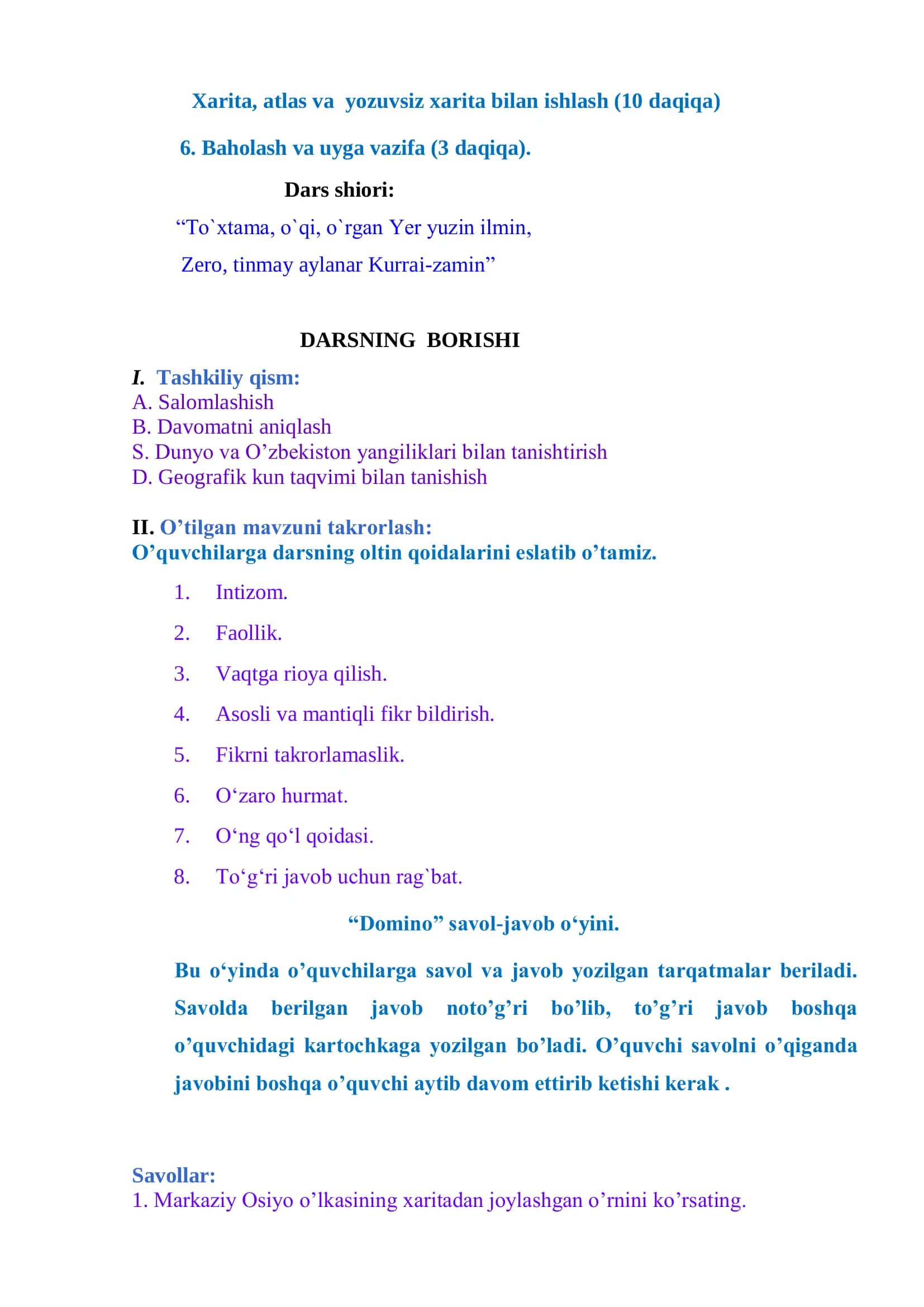 6-sinf uchun bir soatlik ochiq DARS ISHLANMASI - Sharqiy Osiyo 3