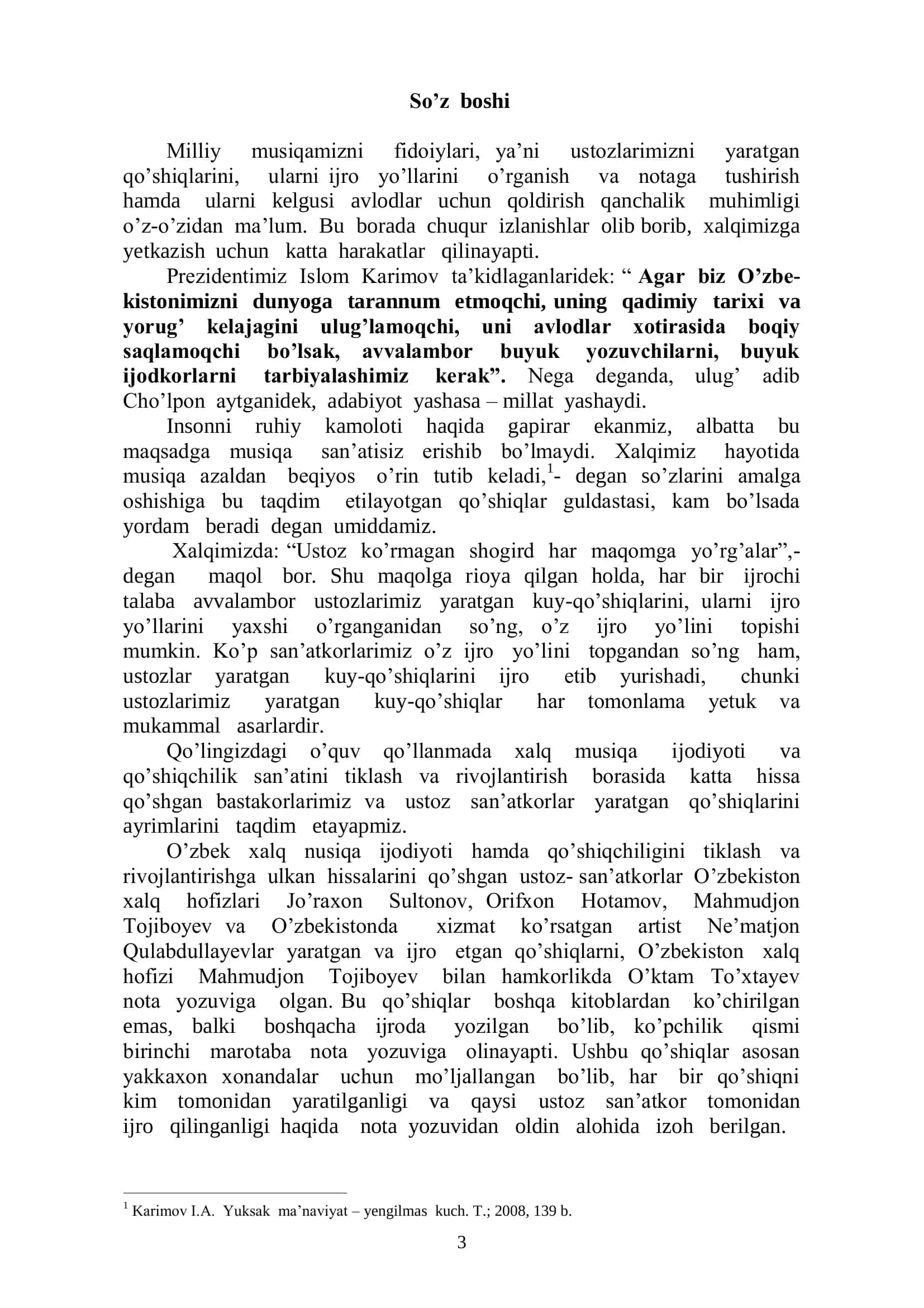 Oliy o’quv yurti musiqa yo’nalishi va san’at kolleji talabalari uchun o’quv qo’llanma 3