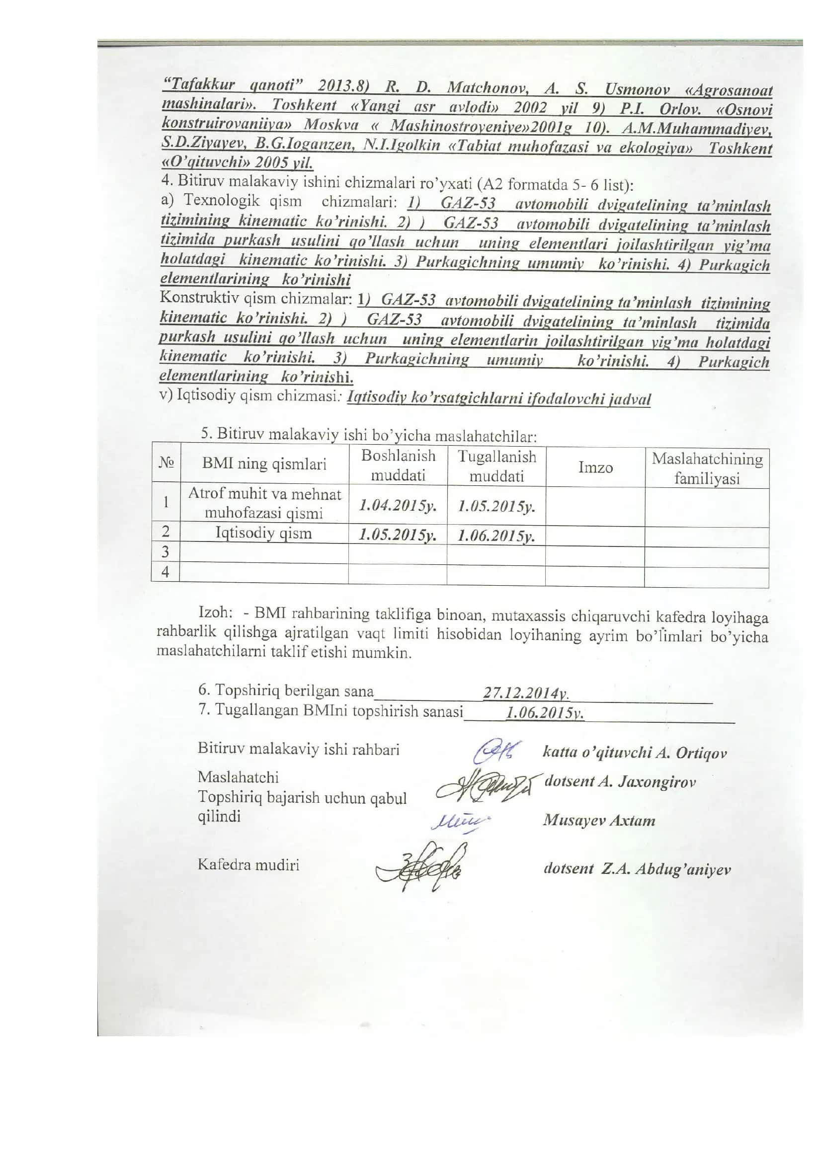 GAZ-53 avtomobili dvigvtelining ta’minlash tizimini (purkash usulini qo’llash asosida) takomillashtirish 3