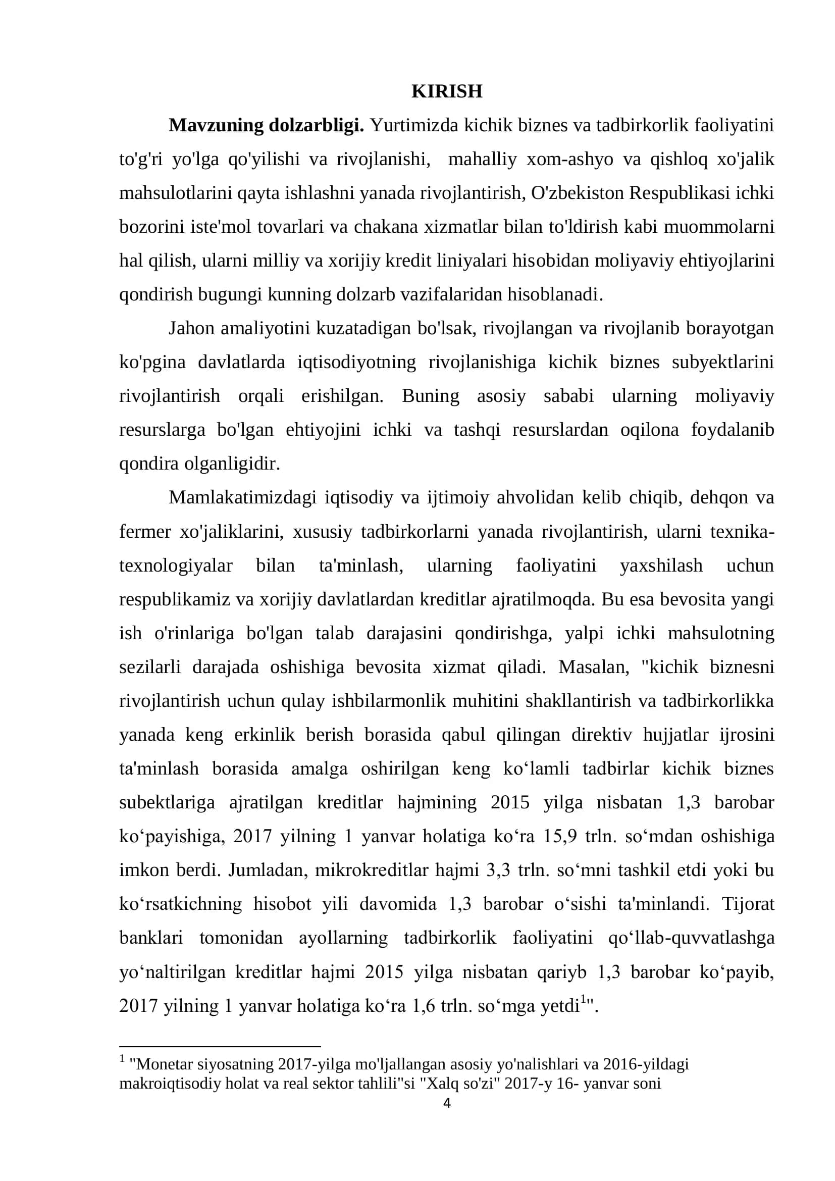 Kichik biznesning iqtisodiyotda tutgan o'rni va kreditlashning huquqiy asoslari 3