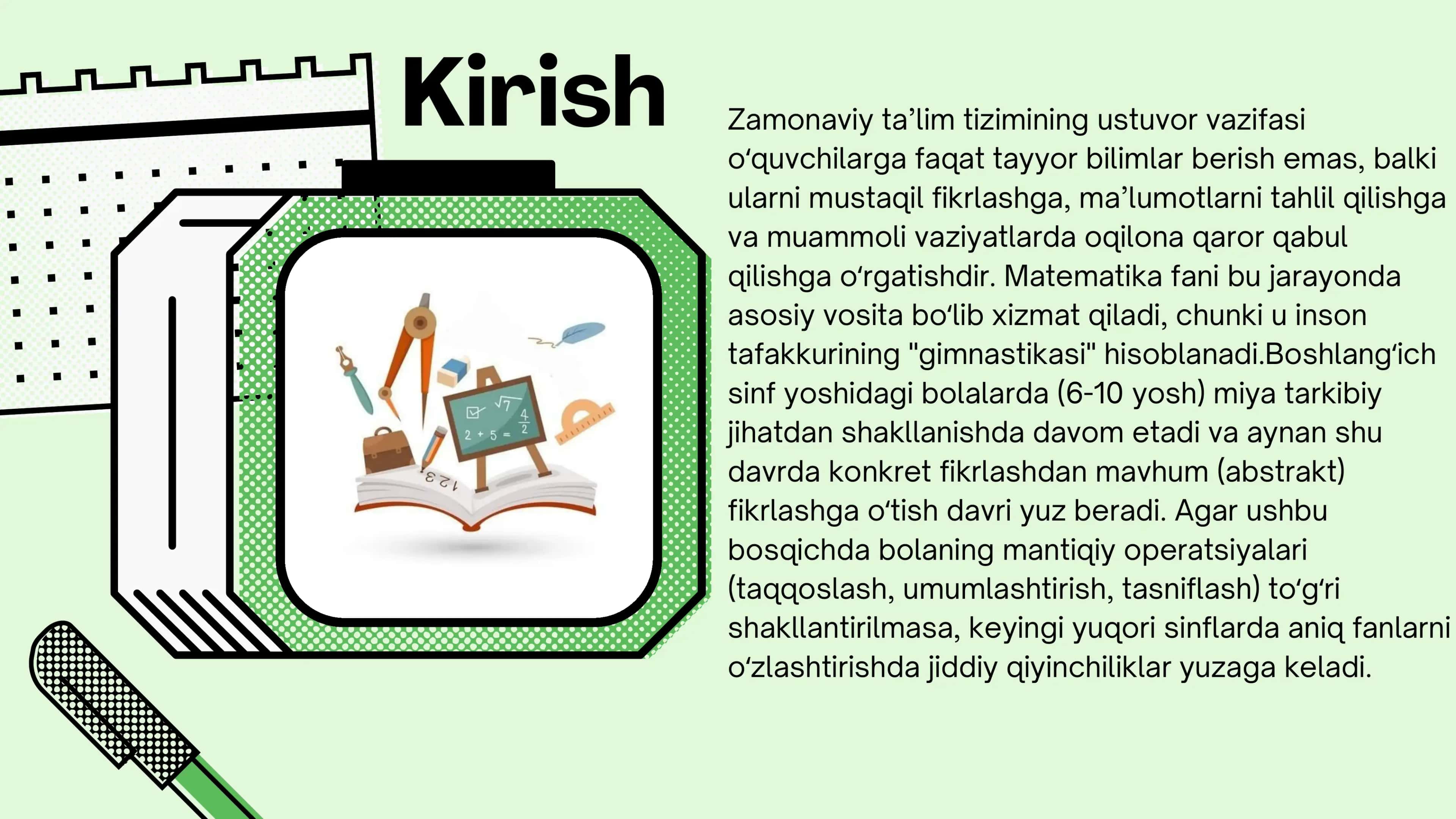Boshlang'ich sinf matematika darslarida mantiqiy fikrlashni rivojlantirish fanining maqsad va vazifa 3