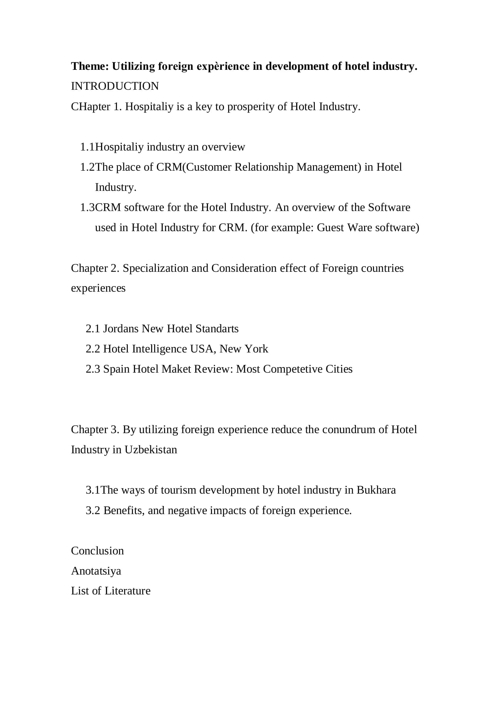 Utilizing Foreign Experience in Development of Hotel Industry 3