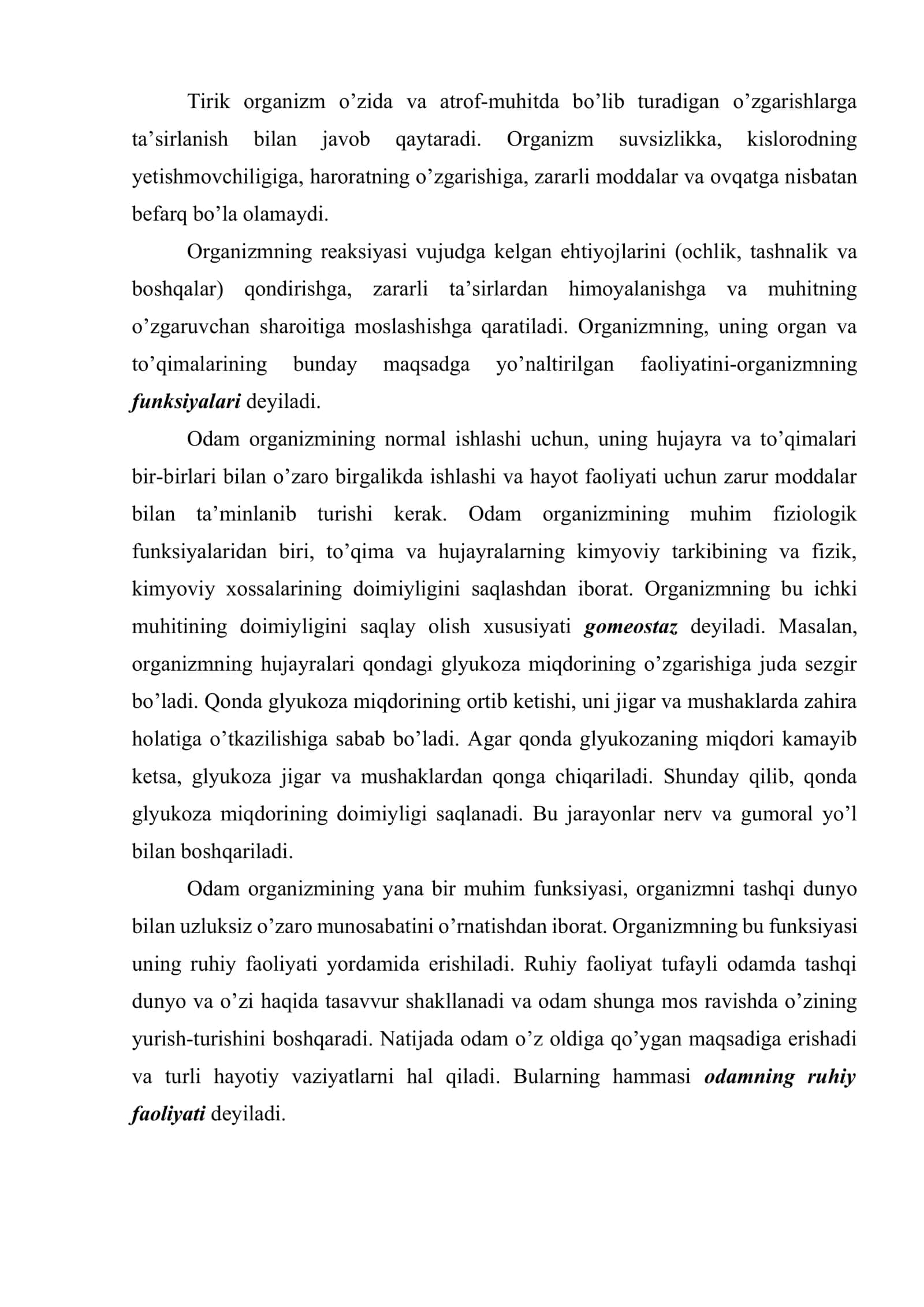 Organizmning umumiy ta’rifi. Hujayraning tuzilishi, kimyoviy tarkibi va bo’linishi 3