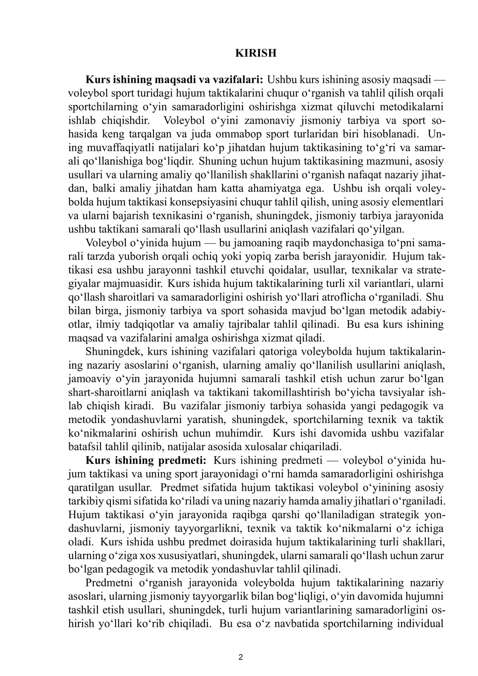 Volleyball xujum taktikasi kurs ishi 3