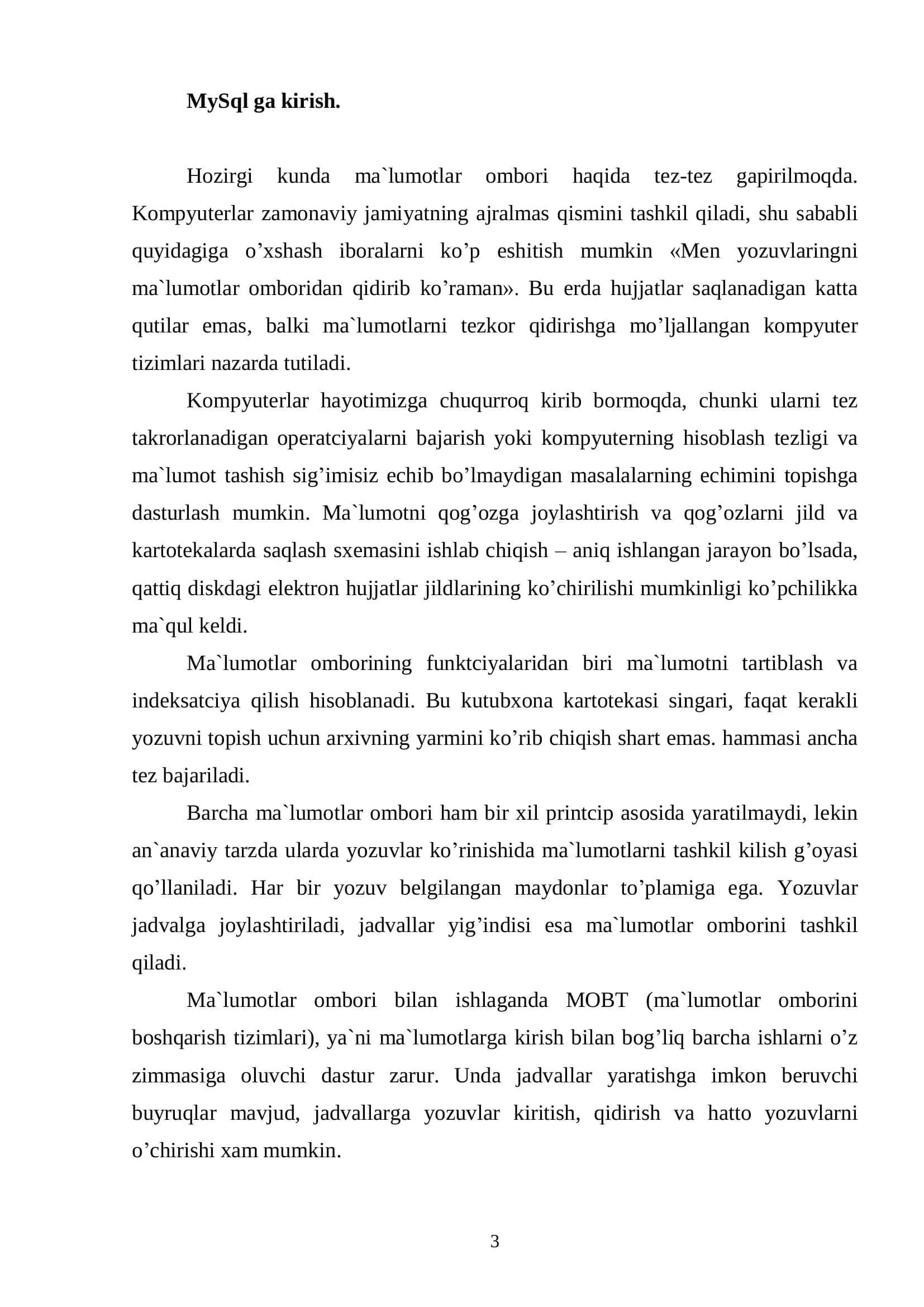 MySql - ma`lumotlar omborini boshqarish tizimi 3