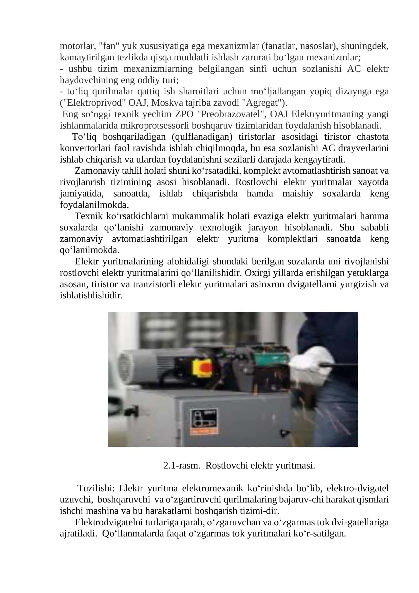 Maruza-2: Komplekt elektr yuritmalarning tuzilishi, asosiy qismlari va koʻrsatkichlari 3
