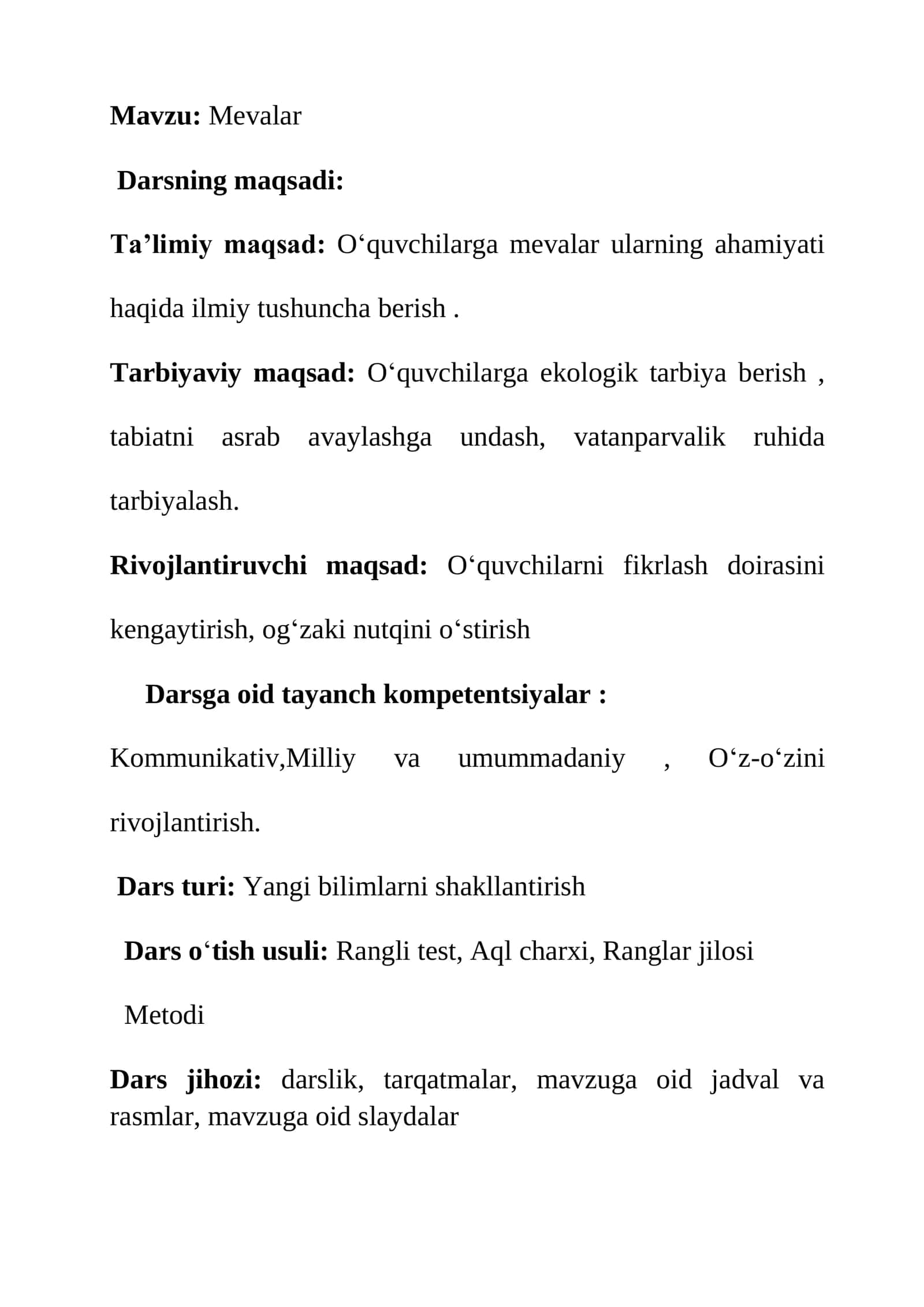 7-sinf Biologiya fanidan Mevalar mavzusida bir soatlik ochiq dars ishlanmasi 3