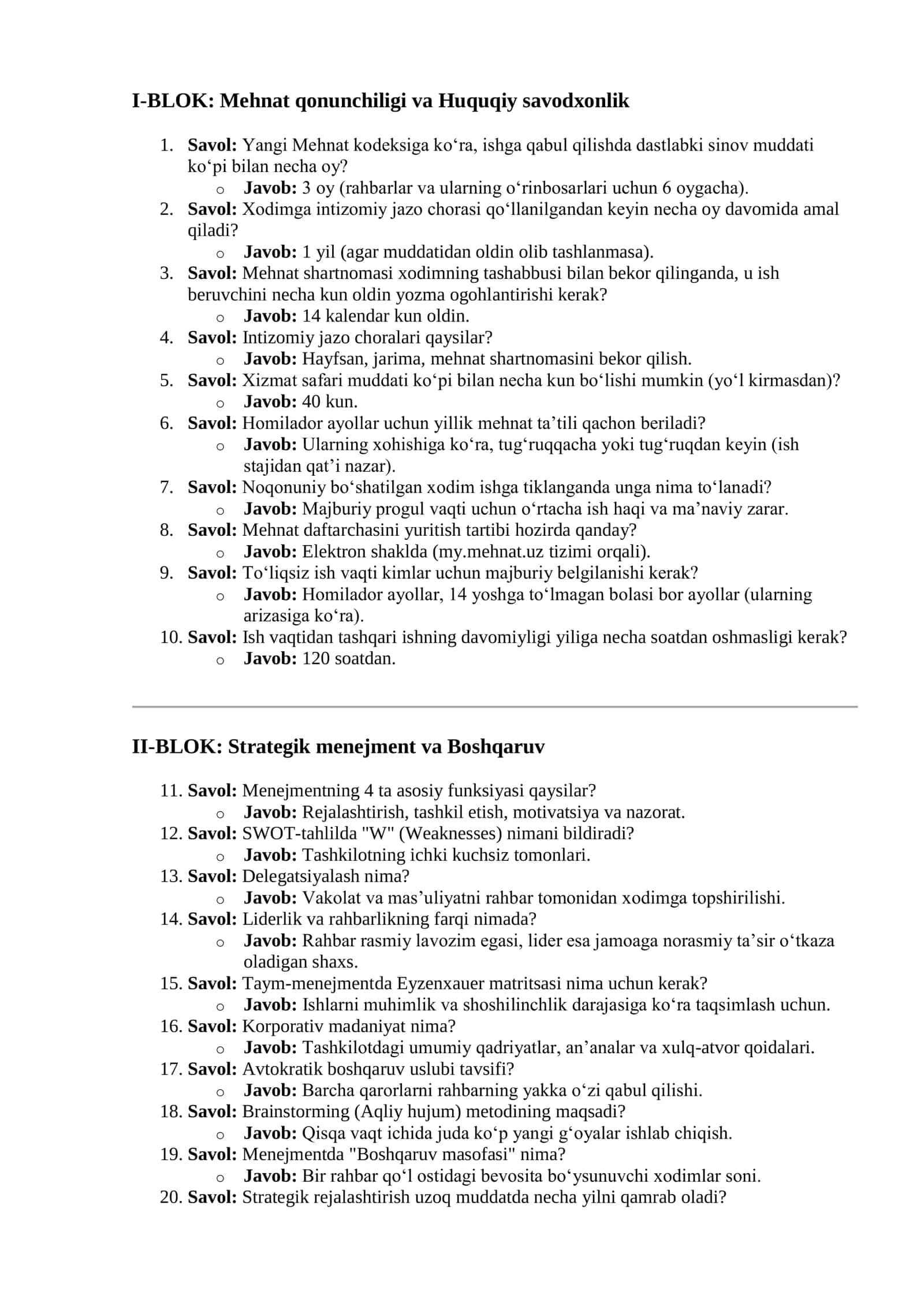 Direktorlar Menejerlik Testi Javoblari Bilan 2026 3