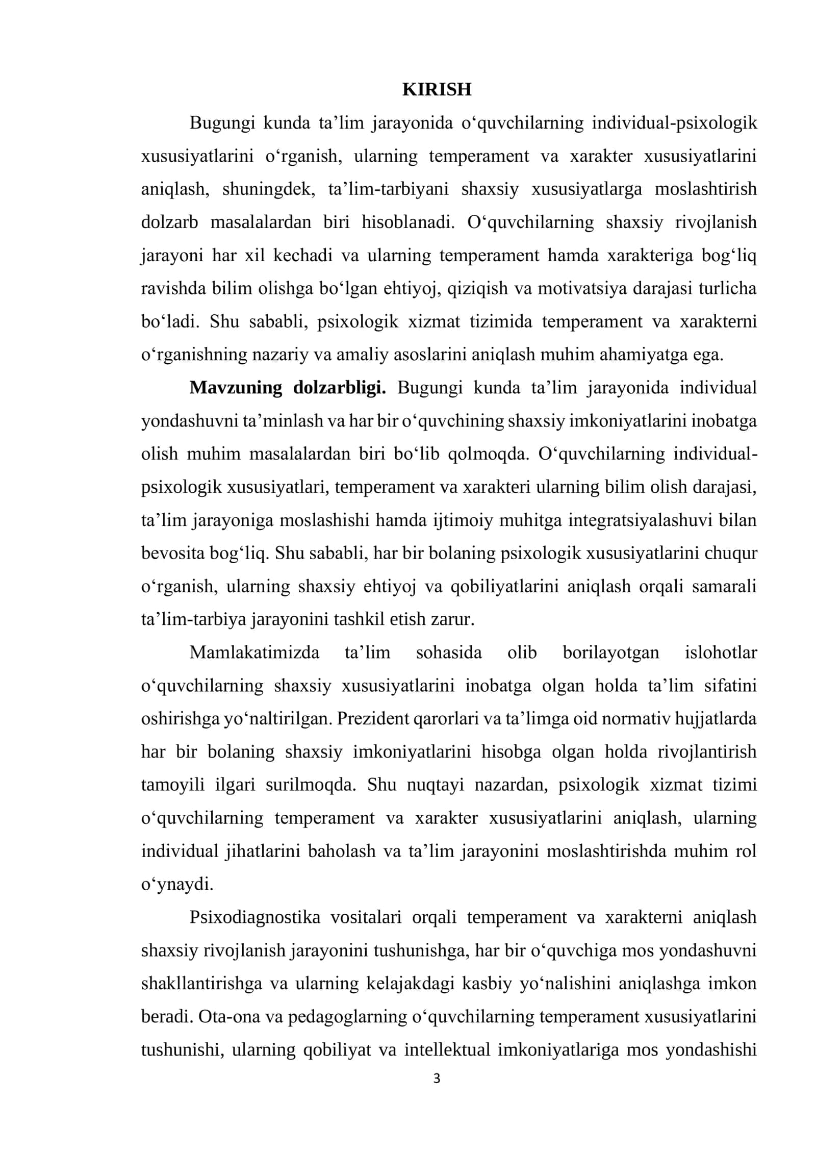 O‘quvchilarning individual-psixologik xususiyatlari psixodiagnostikasi: temperament va xarakter 3