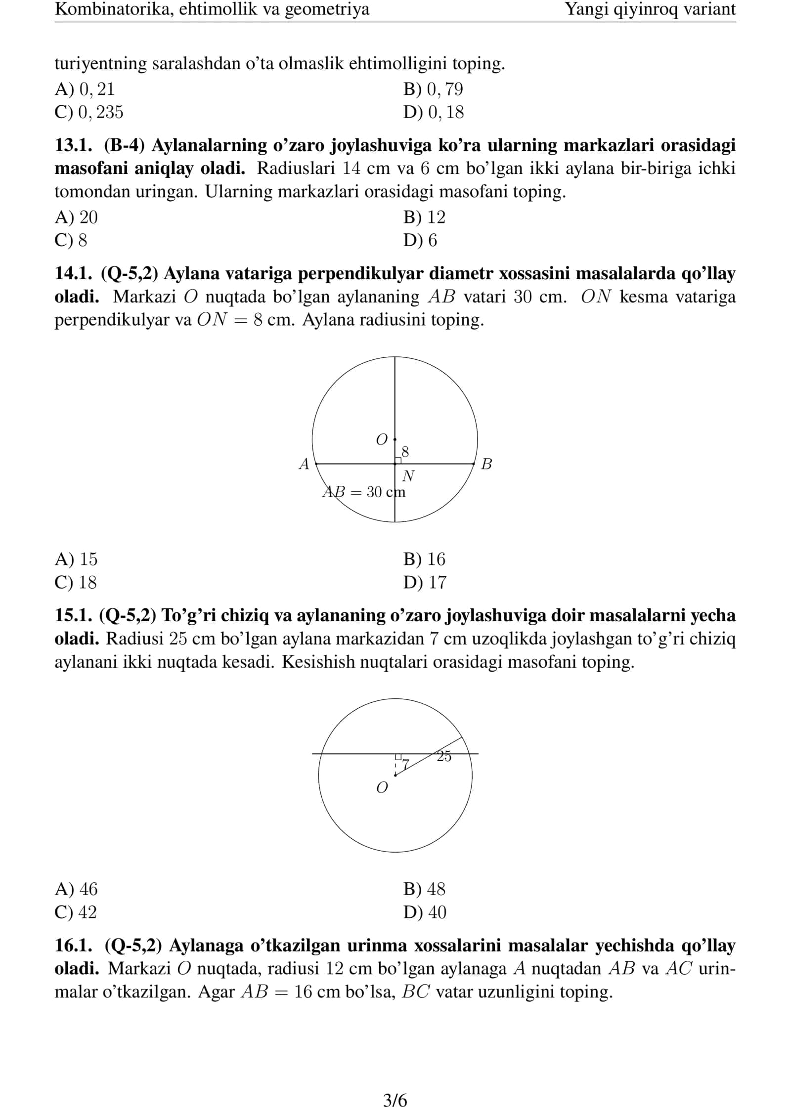 Kombinatorika, ehtimollik va geometriya 3