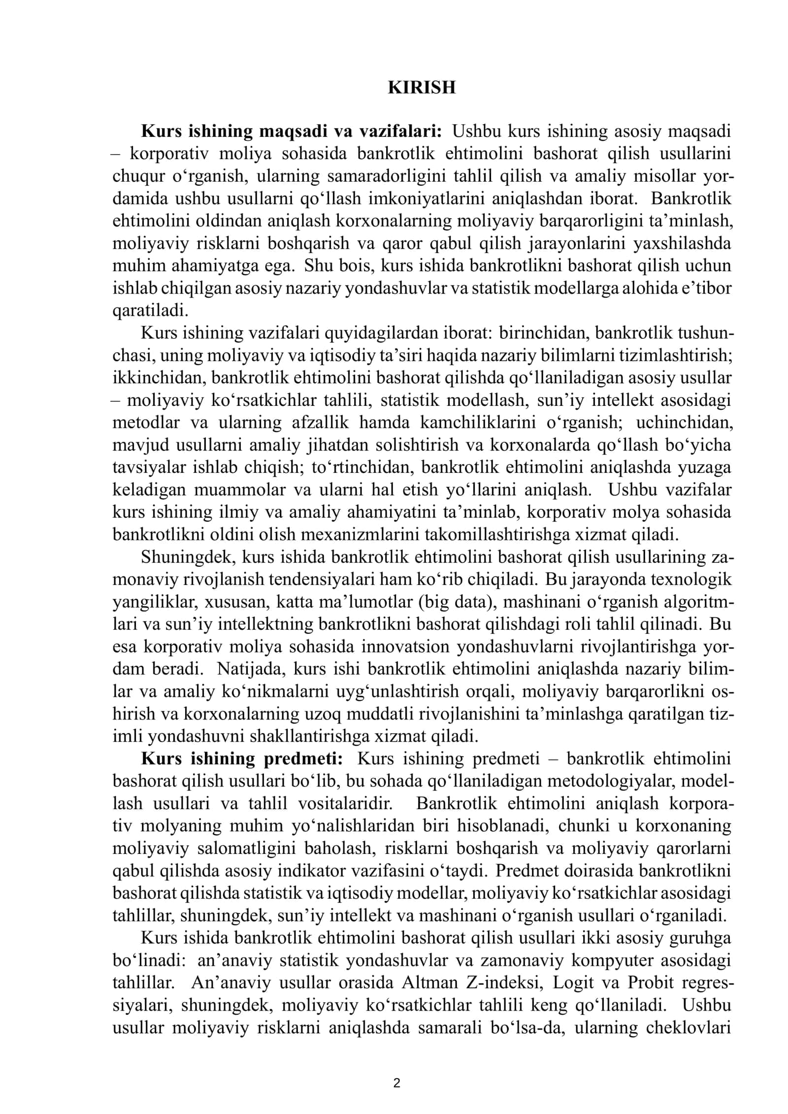 Bankrotlik ehtimolini bashorat qilish usullari 3