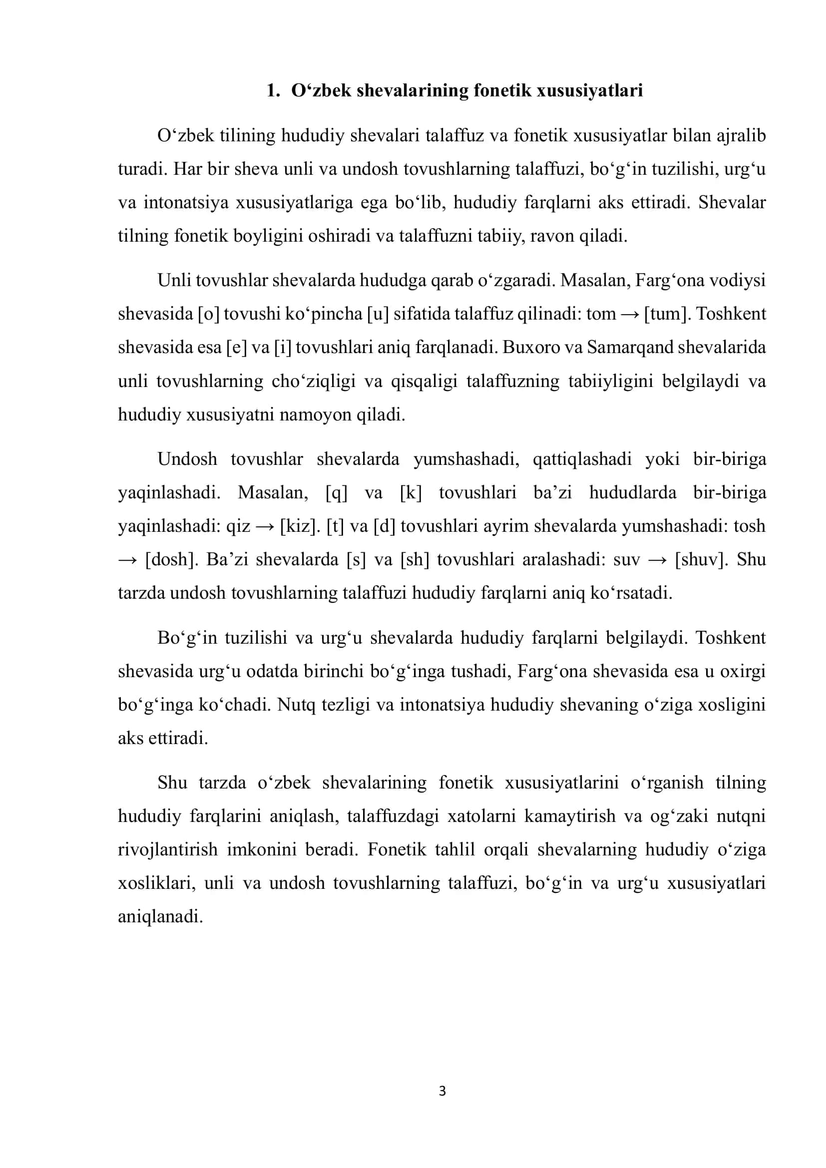 O‘zbek shevalarida uchraydigan fonetik qonunivatlar ustida ishlash 3