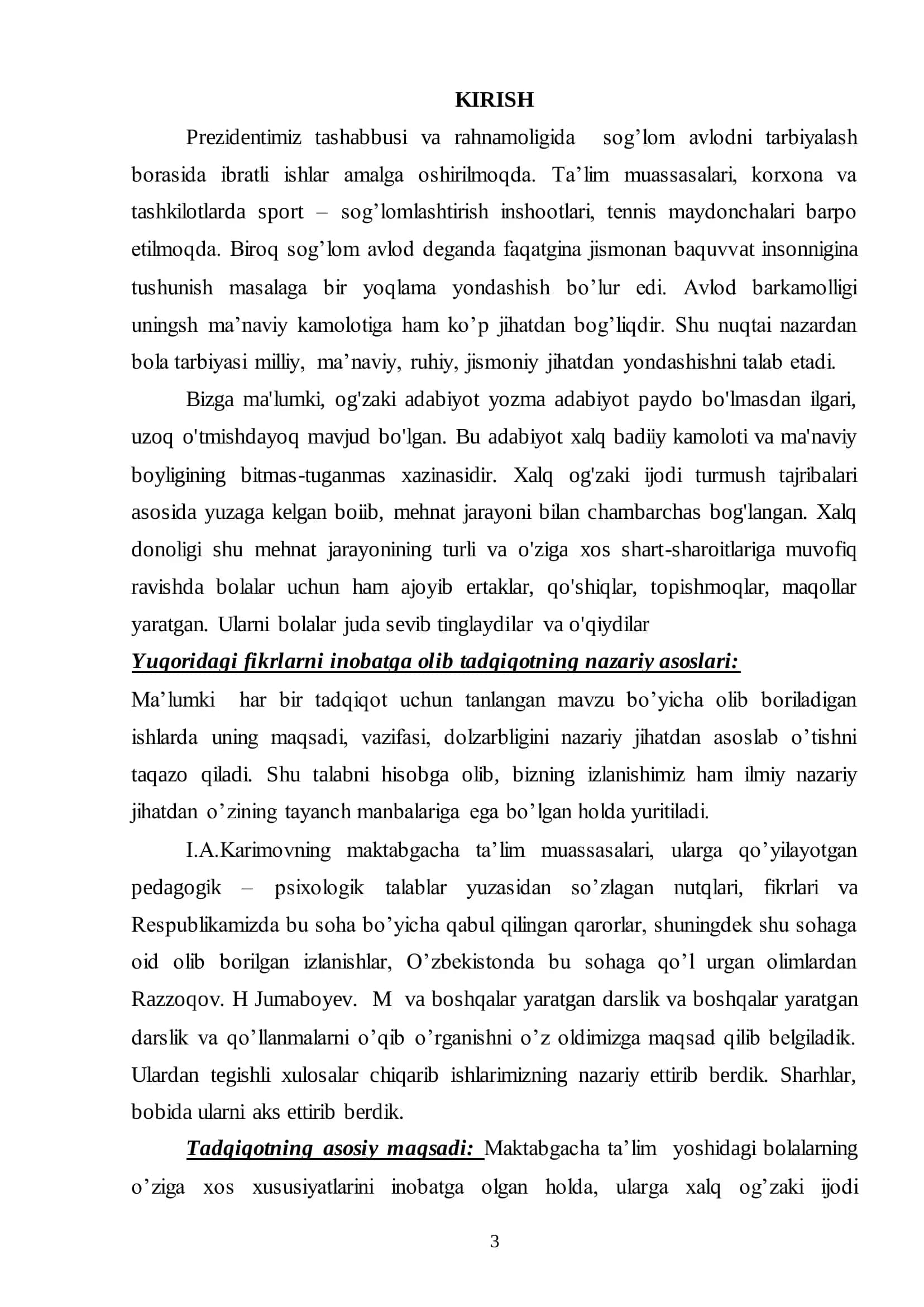 Bolalar adabiyoti va bolalar kitobxonligi, xalq og‘zaki ijodidagi kichik janrdagi asarlar 3