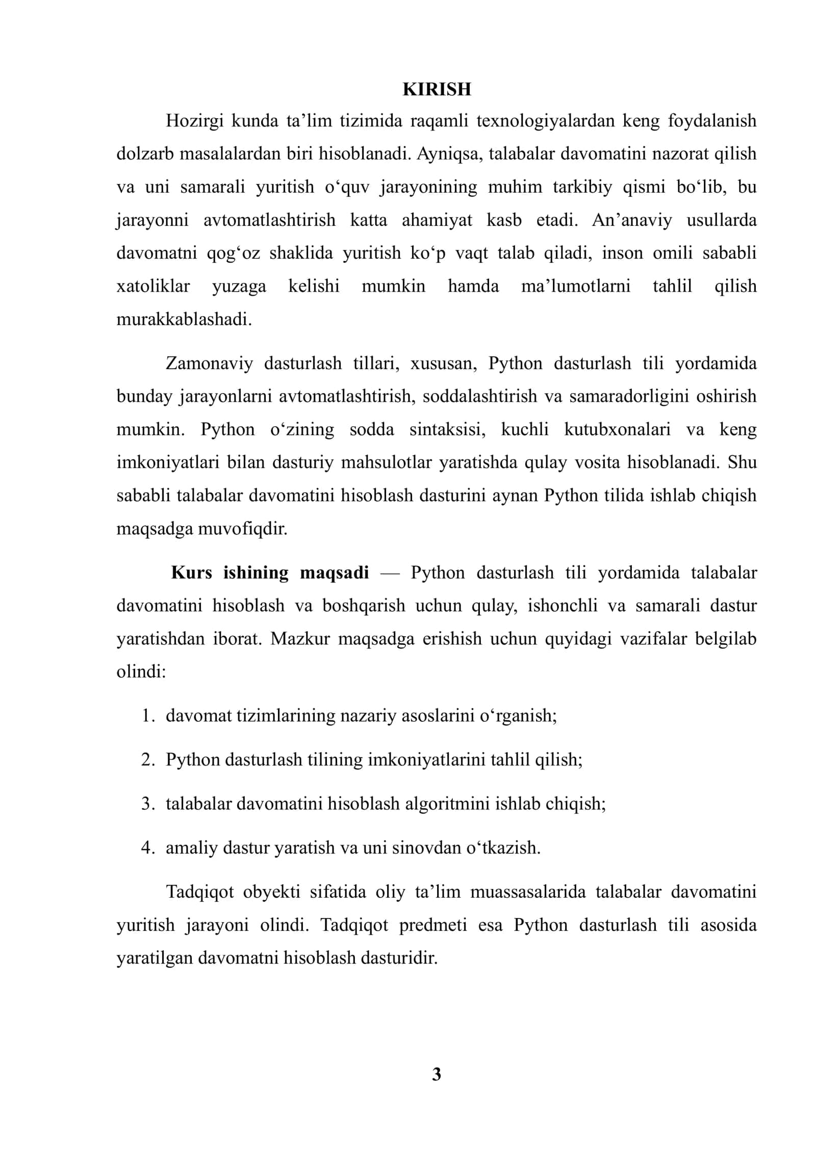 Python dasturlash tilida talabalar davomatini hisoblash dasturini yaratish 3