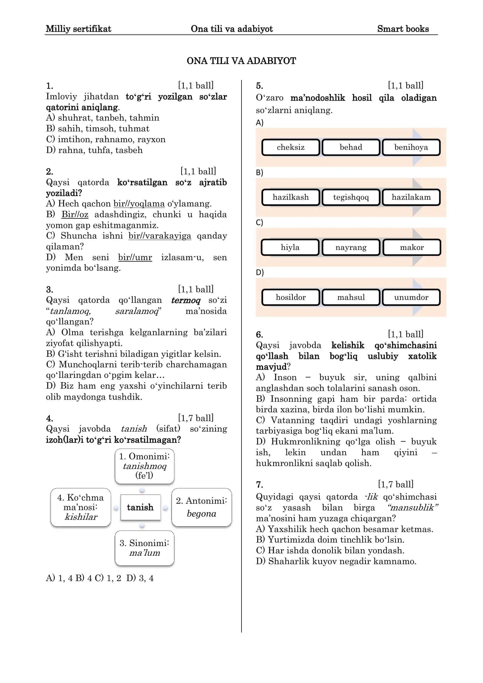 Milliy sertifikat Ona tili va adabiyot Smart books 3