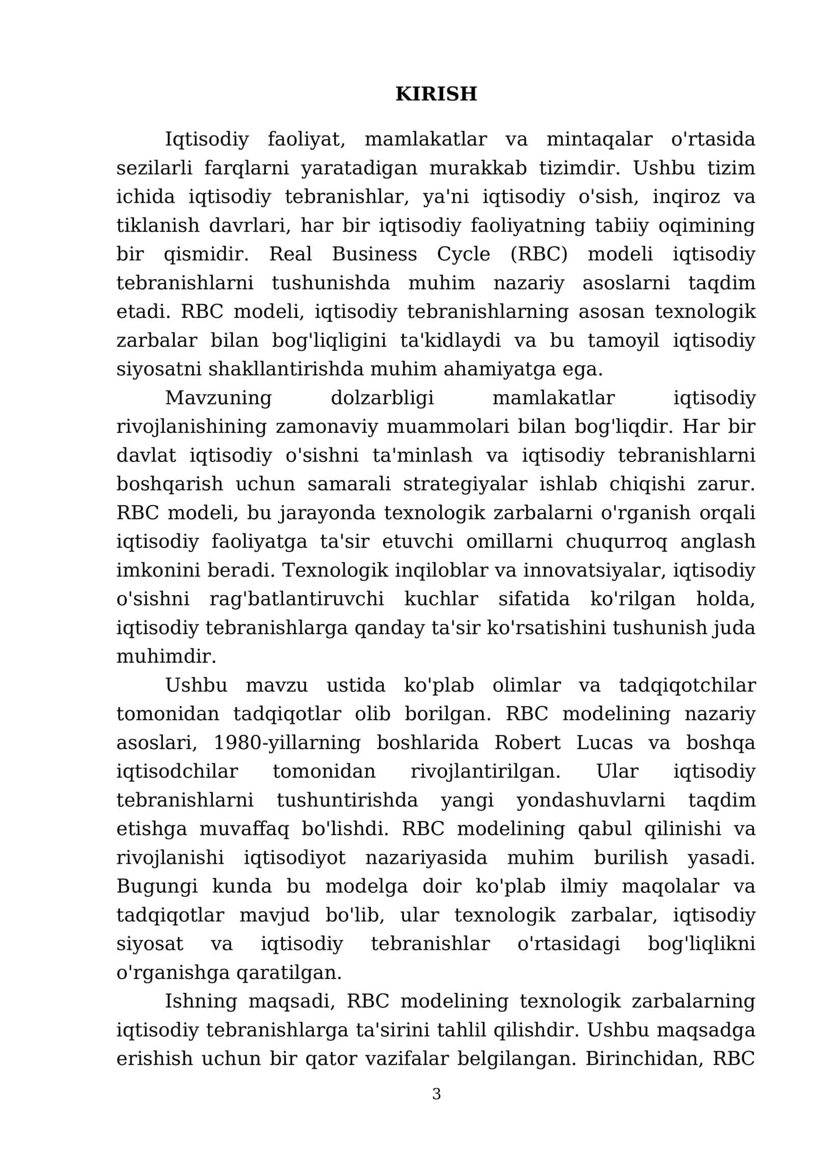 Real Business Cycle (RBC) modeli: texnologik zarbalarning iqtisodiy tebranishlarga ta'siri 3