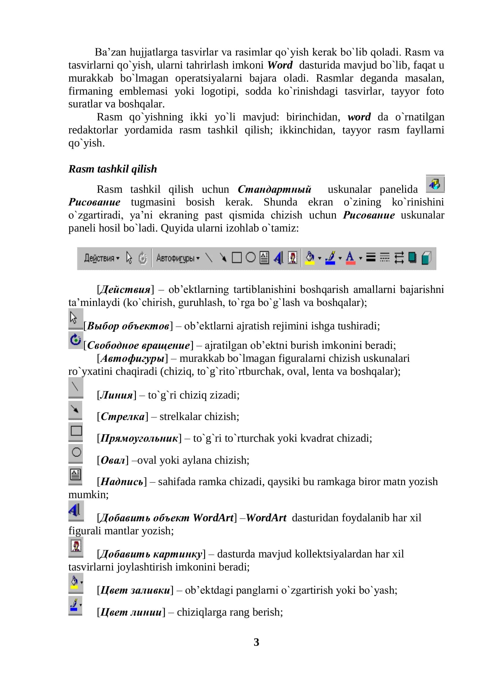 WORD matn muharririning grafik imkoniyatlari 3
