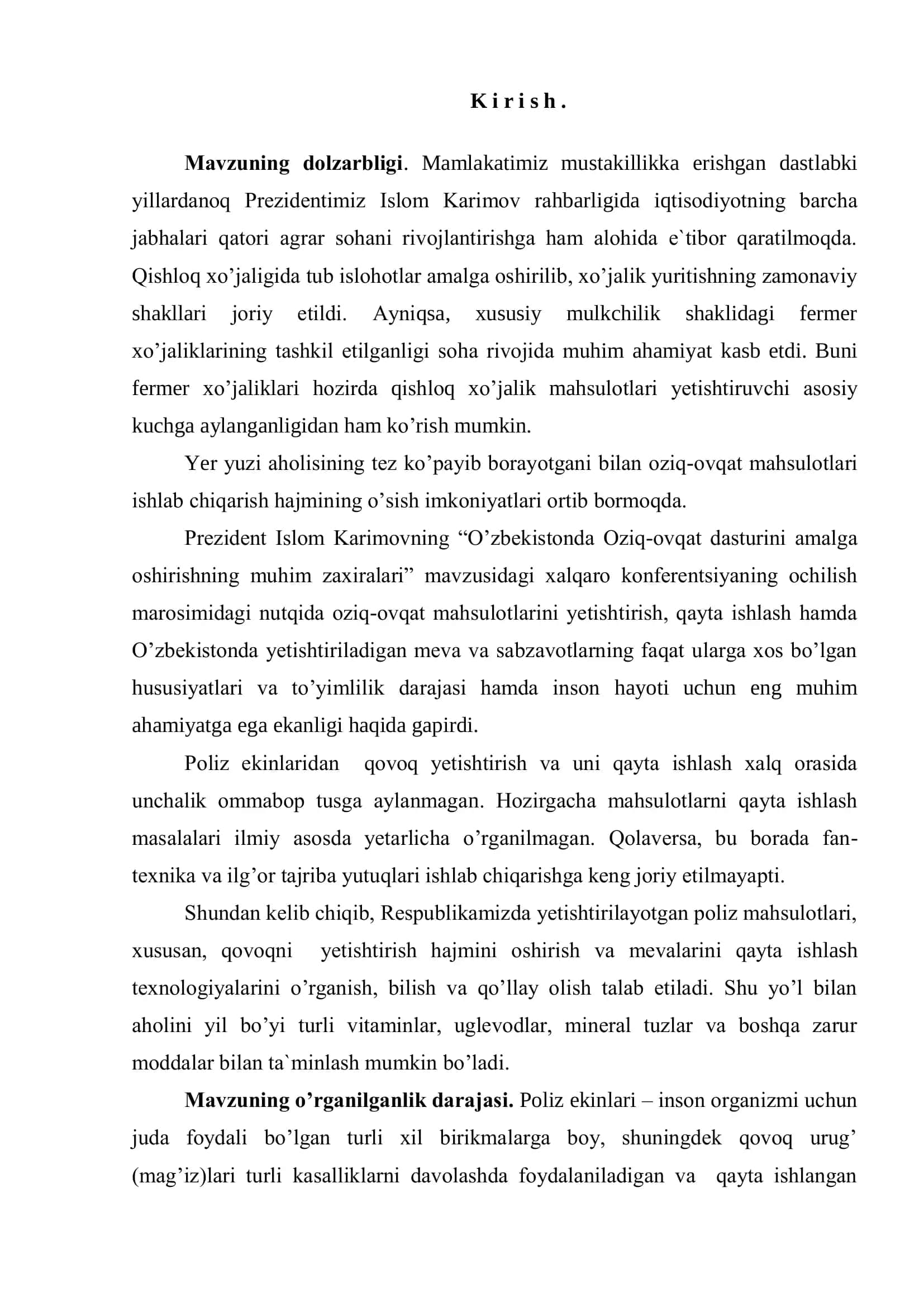 Qovoq mevasini yetishtirish va uni qayta ishlash texnologiyasini o’rganish 3
