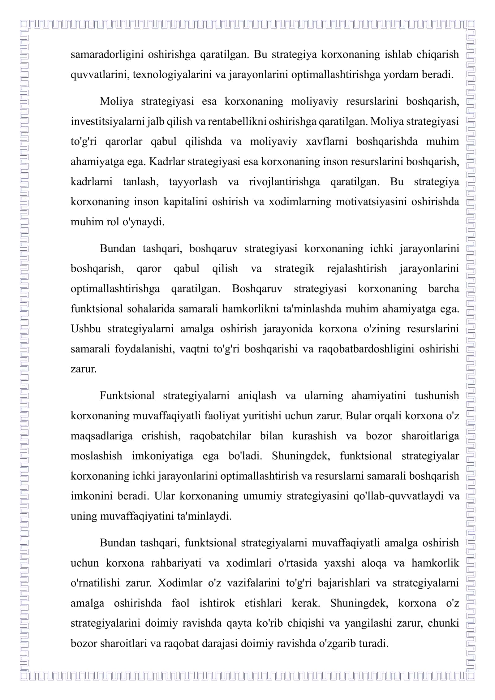 Korxonaning amaldagi funktsional strategiyalerini tadqiq qilish 3