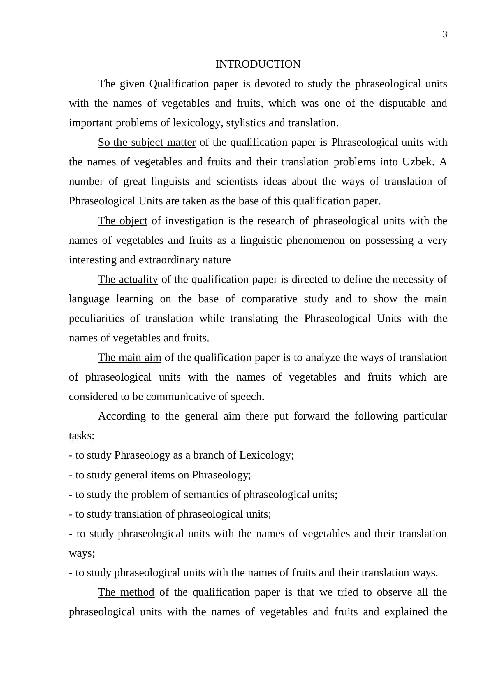 QUALIFICATION PAPER on PHRASEOLOGICAL UNITS WITH THE NAMES OF VEGETABLES AND FRUITS AND THEIR TRANSLATION WAYS 3