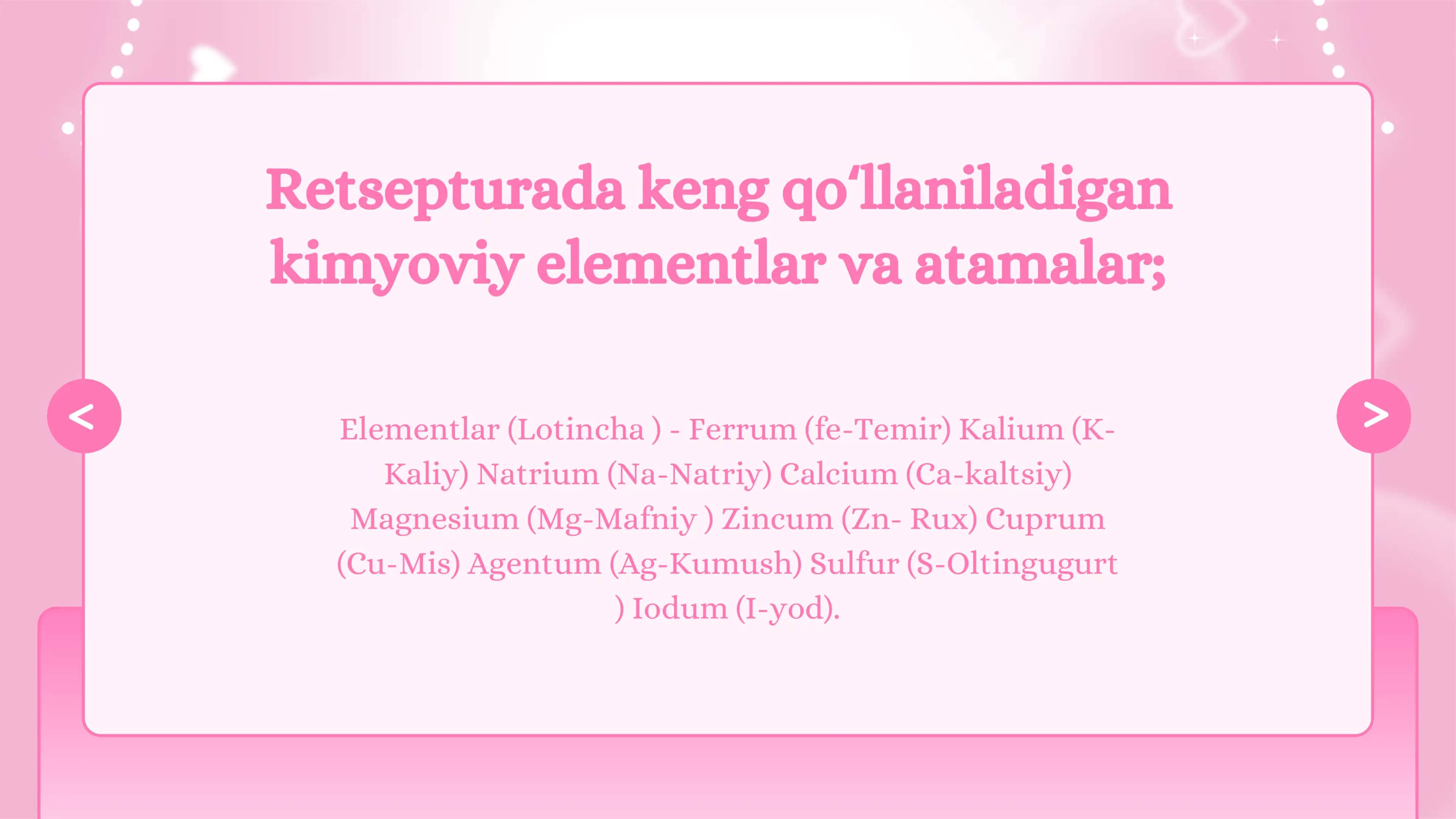 Kimyoviy elementlar Retsepturada 3