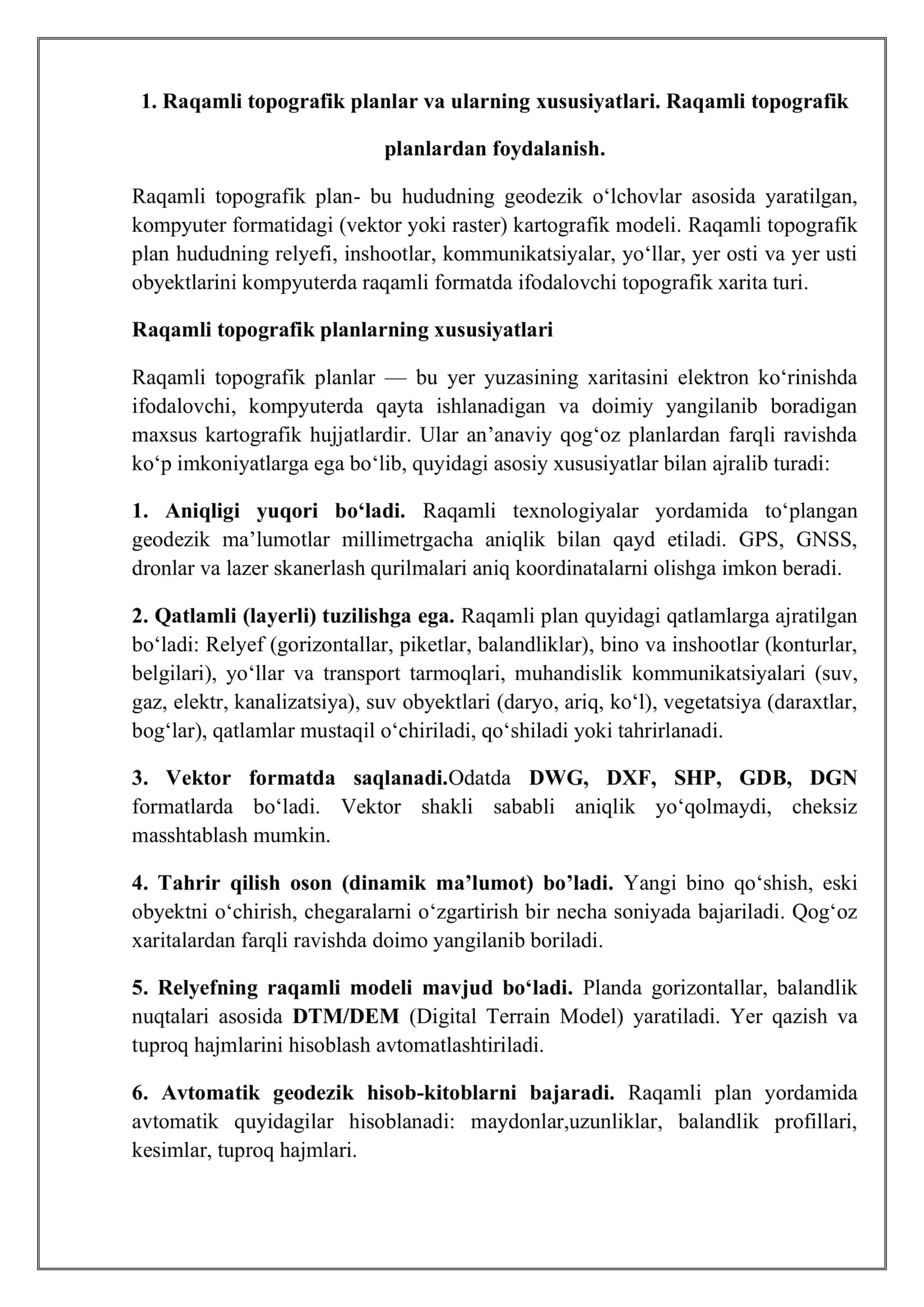Raqamli topografik kartalarni yaratish 3