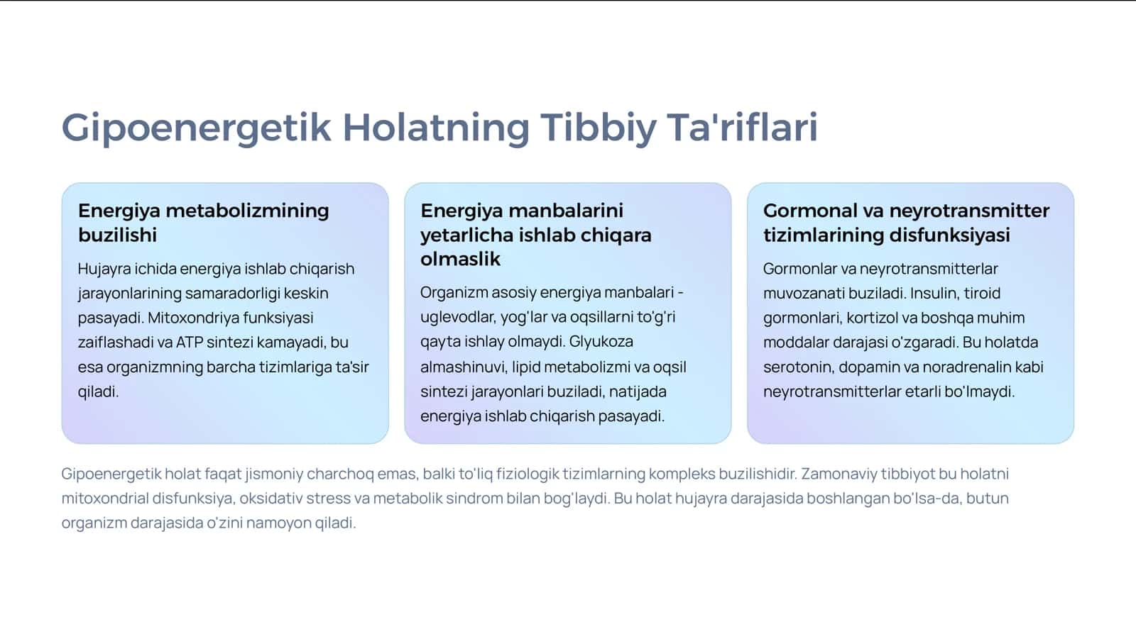 Gipoenergetik Holatlar: Sabablari, Belgilari va Davolash Yondashuvlari 3